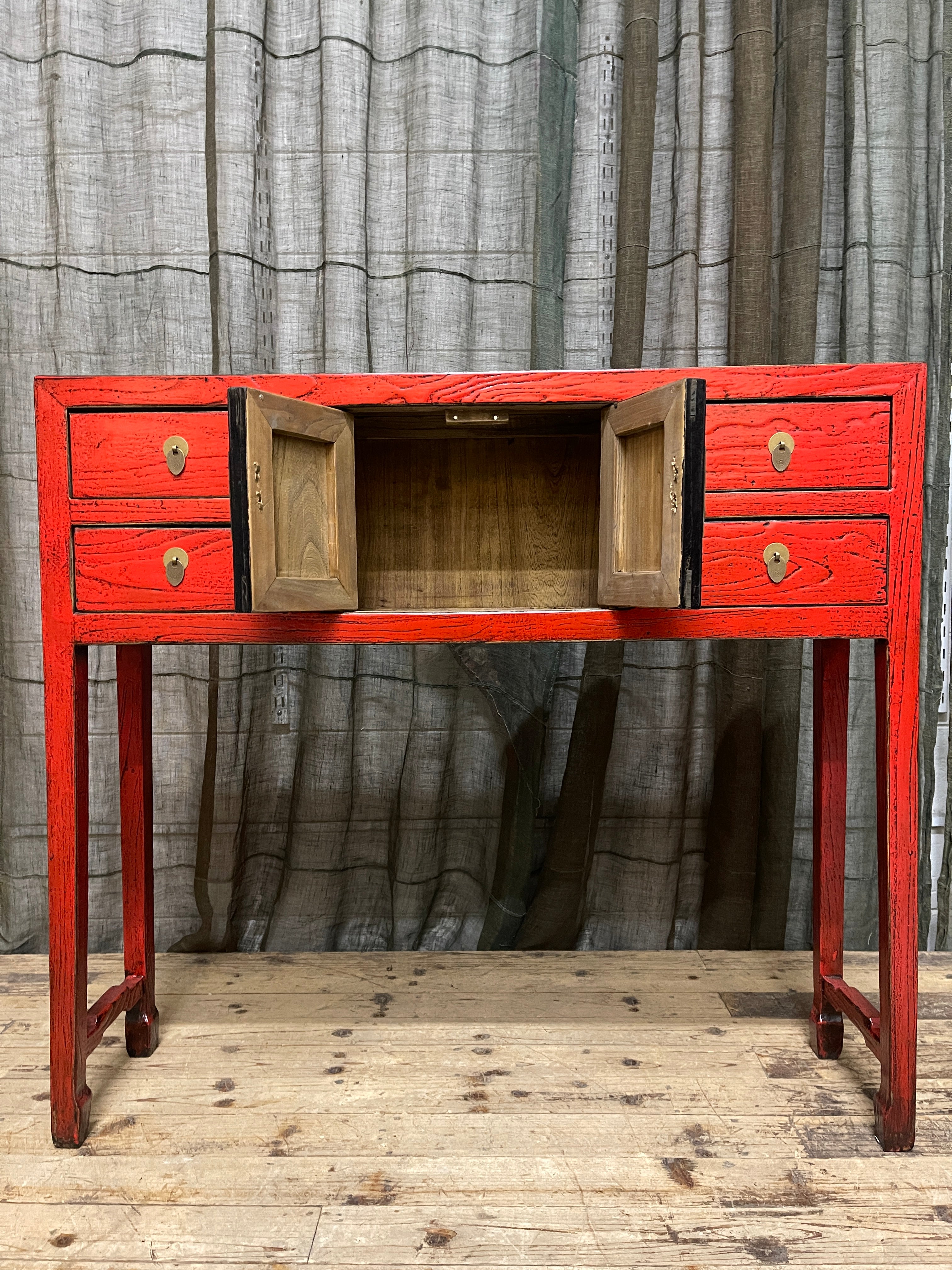 Provincial Style Red Chinese Lacquered Hall Table