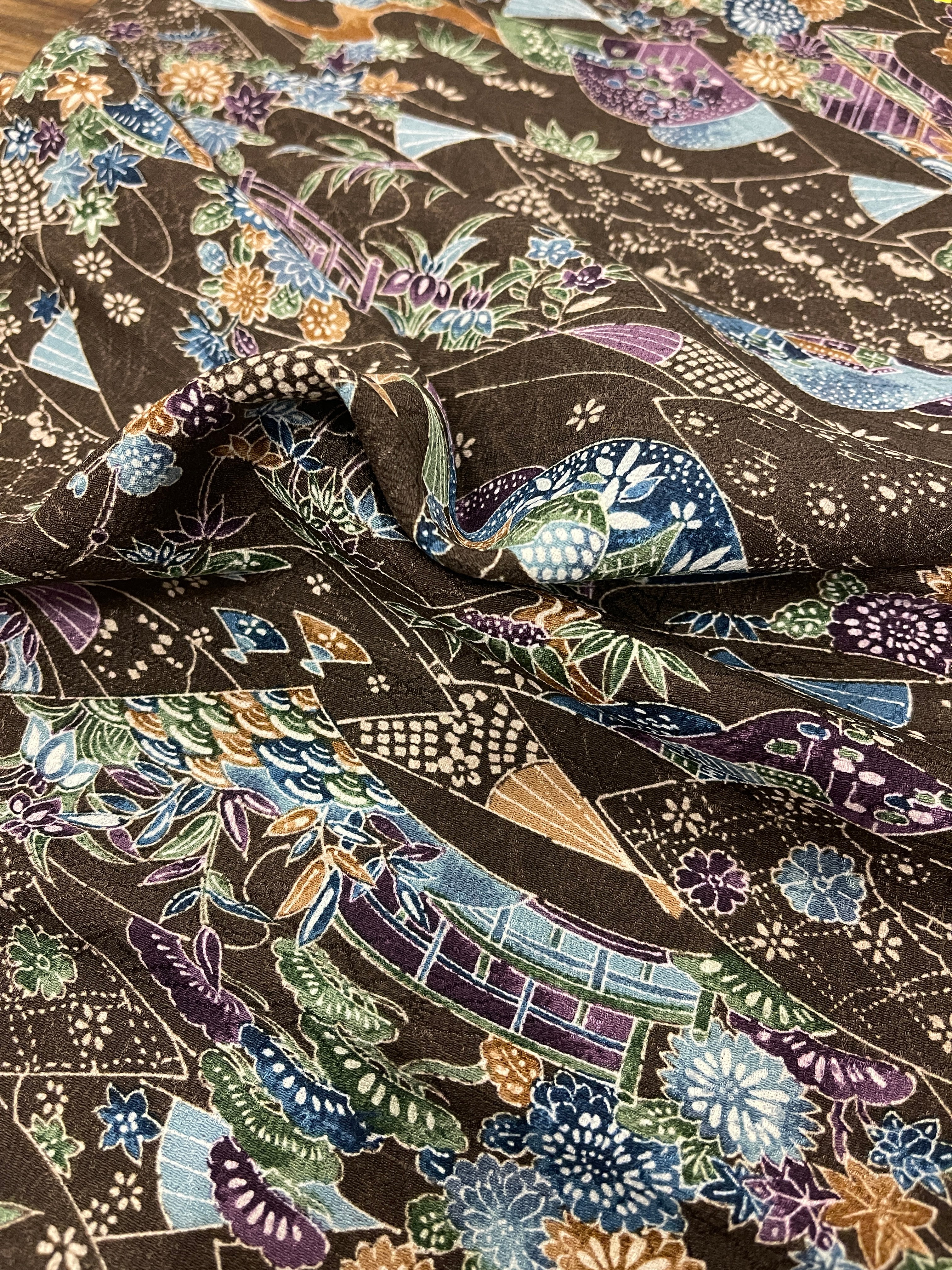 Japanese Silk Brown with Colourful Garden