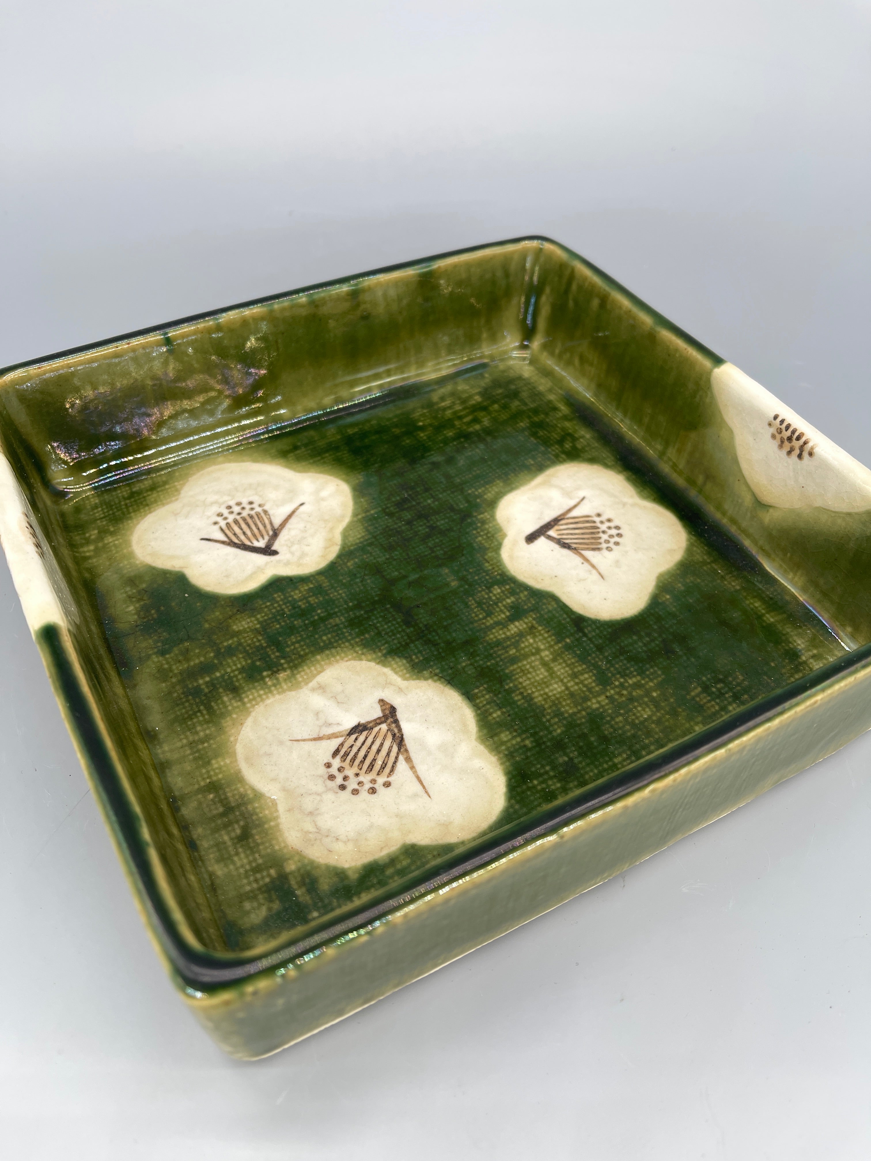 Vintage Japanese Square Plate, Oribe Glaze