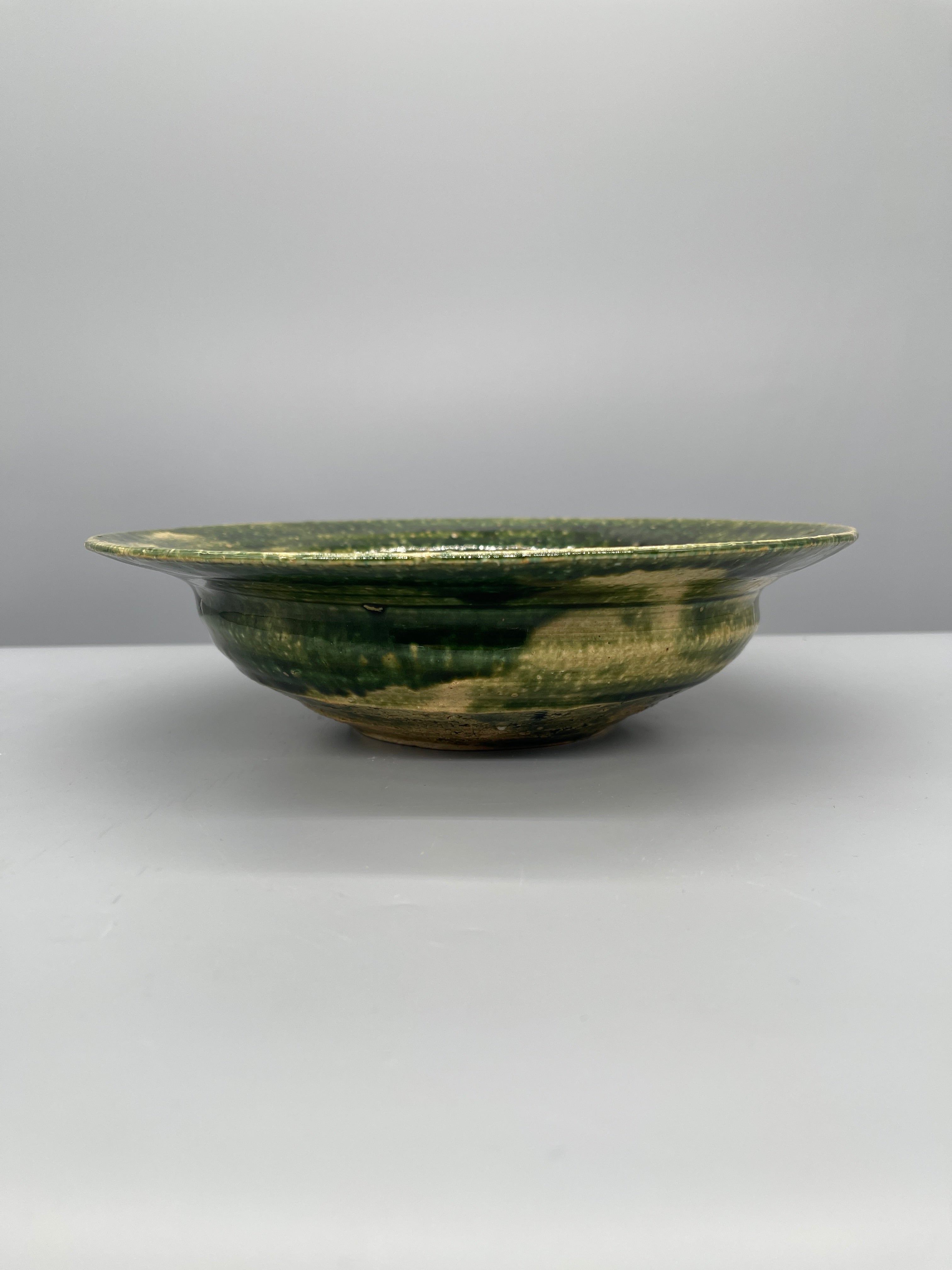Vintage Japanese Serving Bowl, Oribe Green Glaze