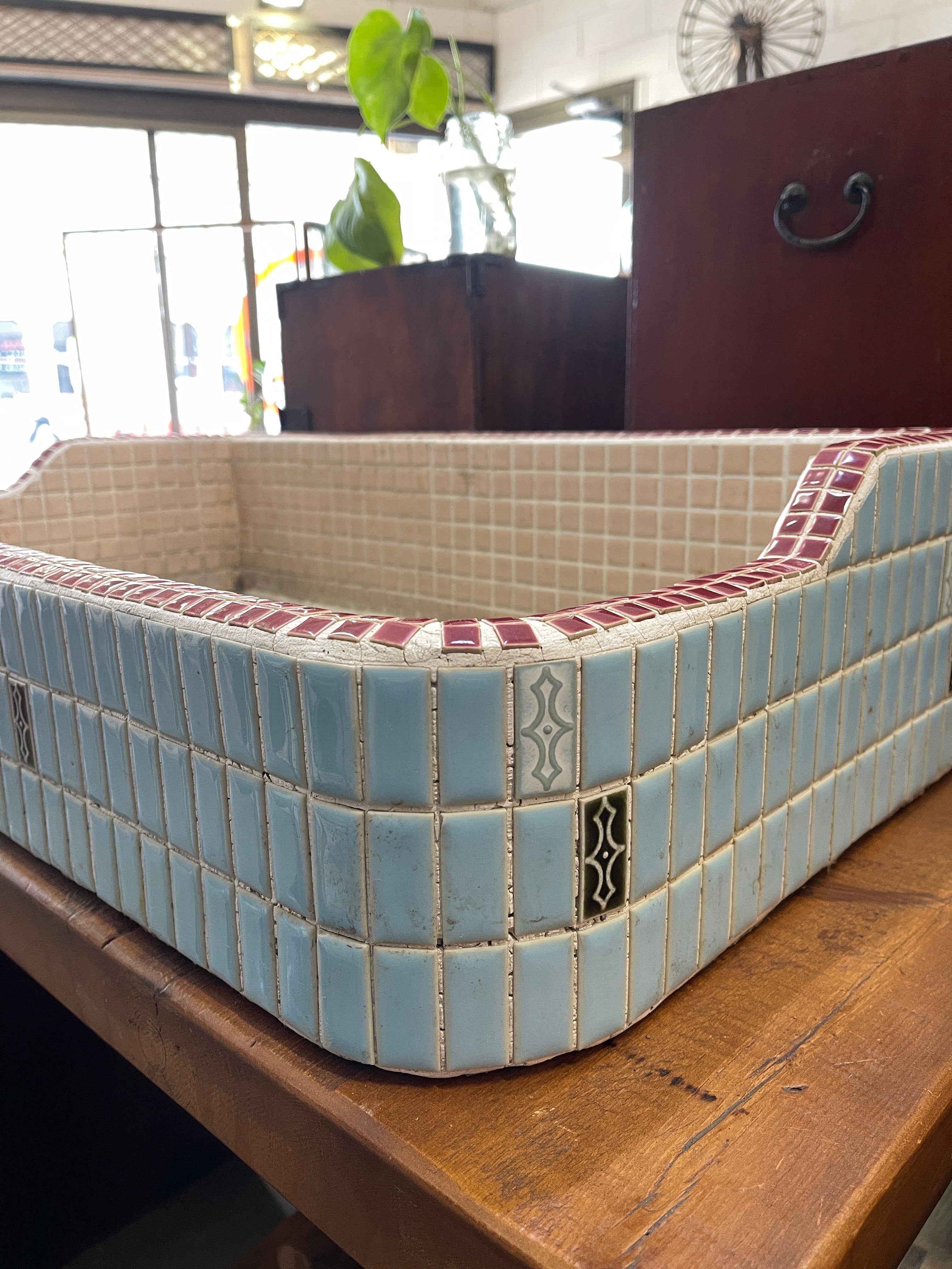 Vintage Japanese Garden Sink - Floral Mino Ware Mosaic Tile