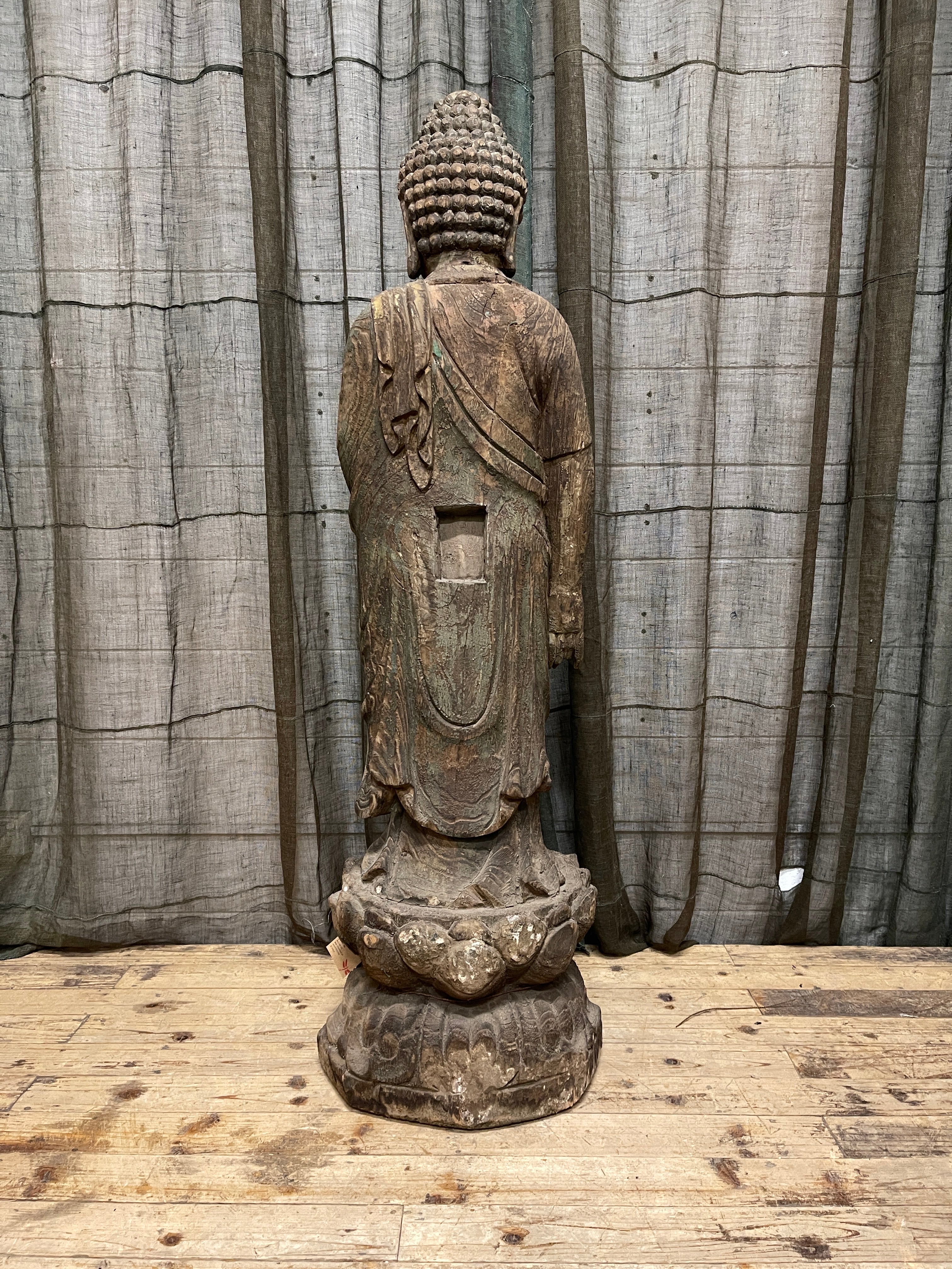 Chinese Standing Buddha Statue - Carved Wood