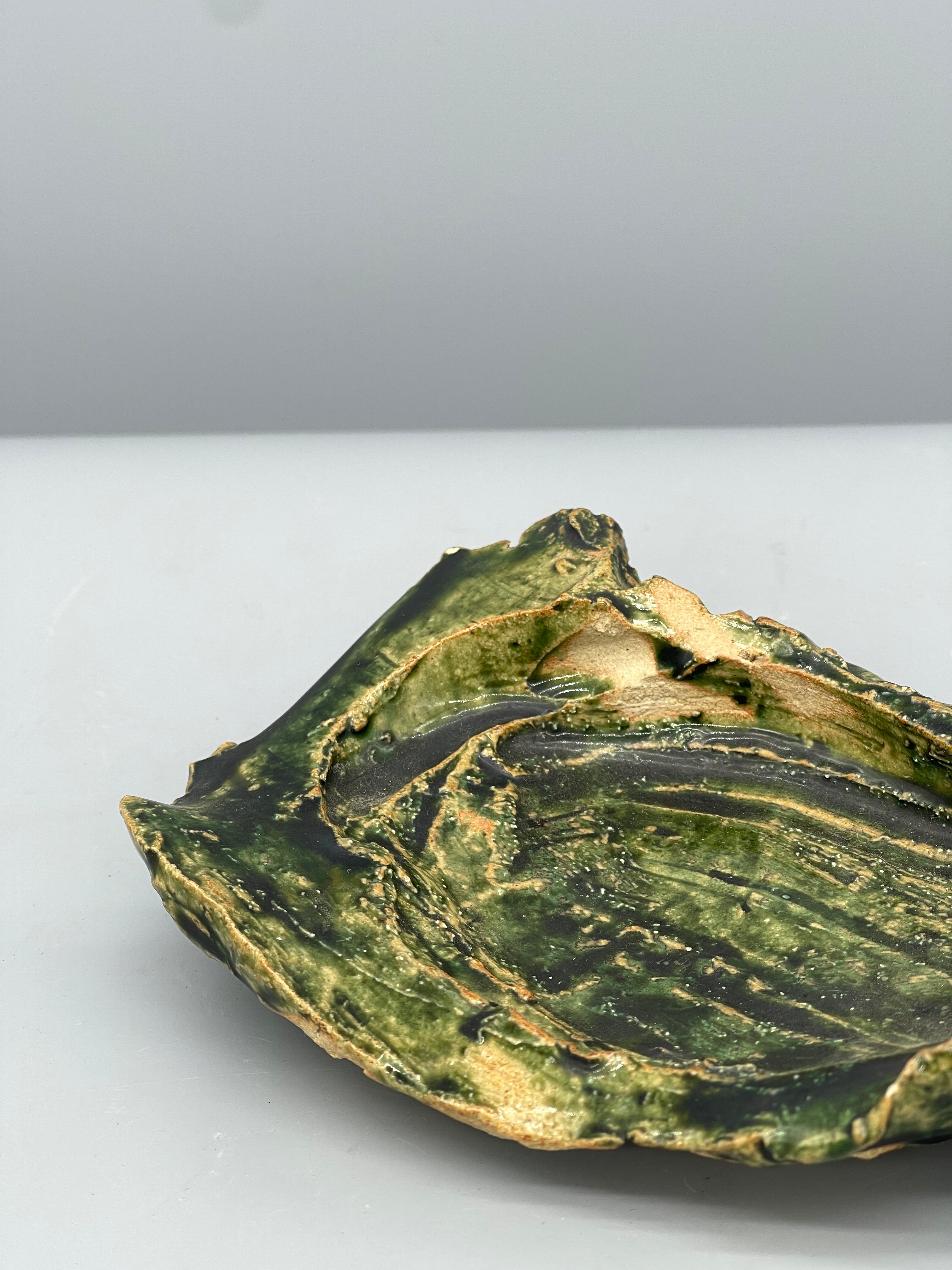 Small Vintage Japanese Plate, Oribe Green Glaze