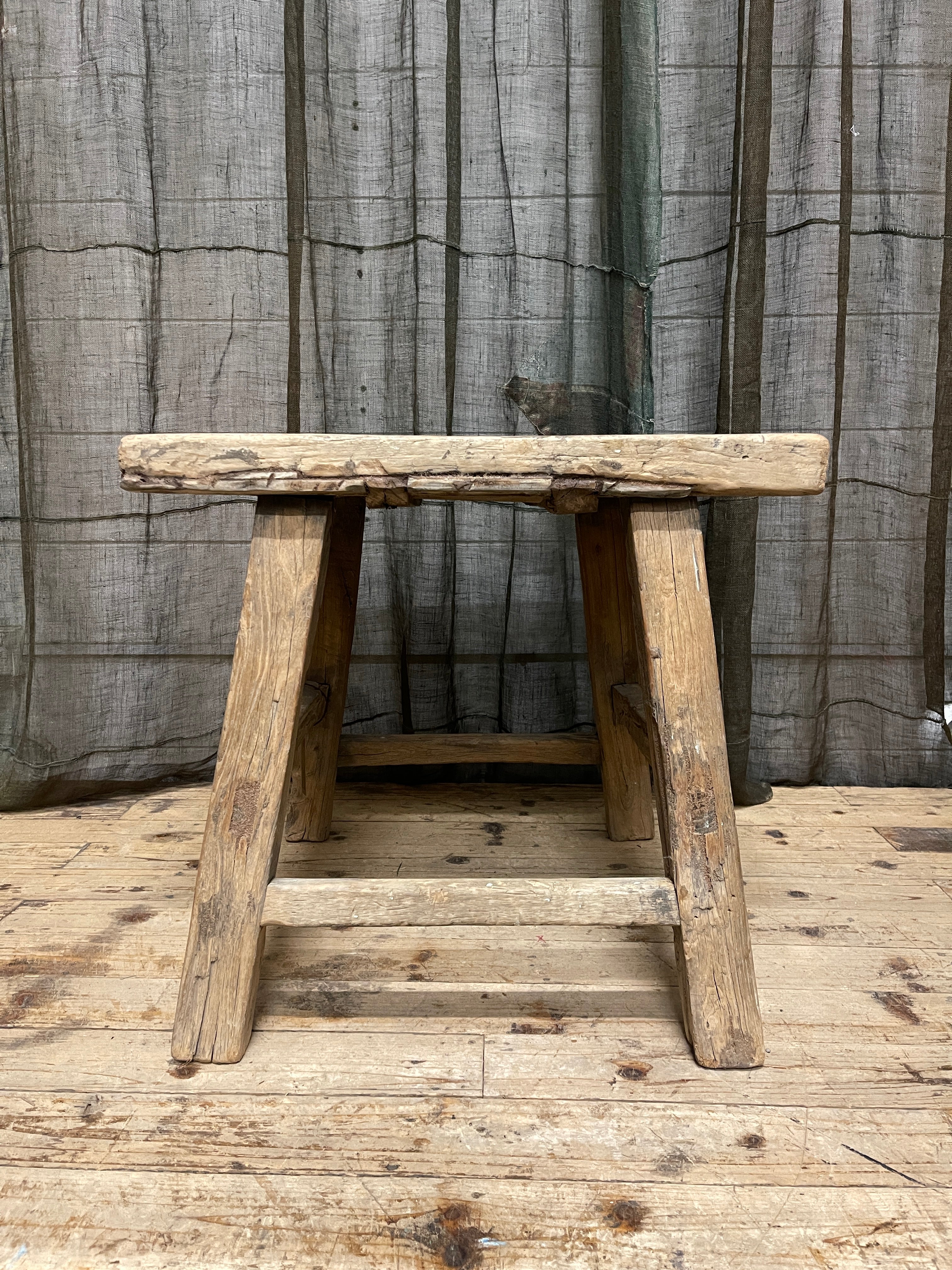 Large Antique Chinese Stool, Elm