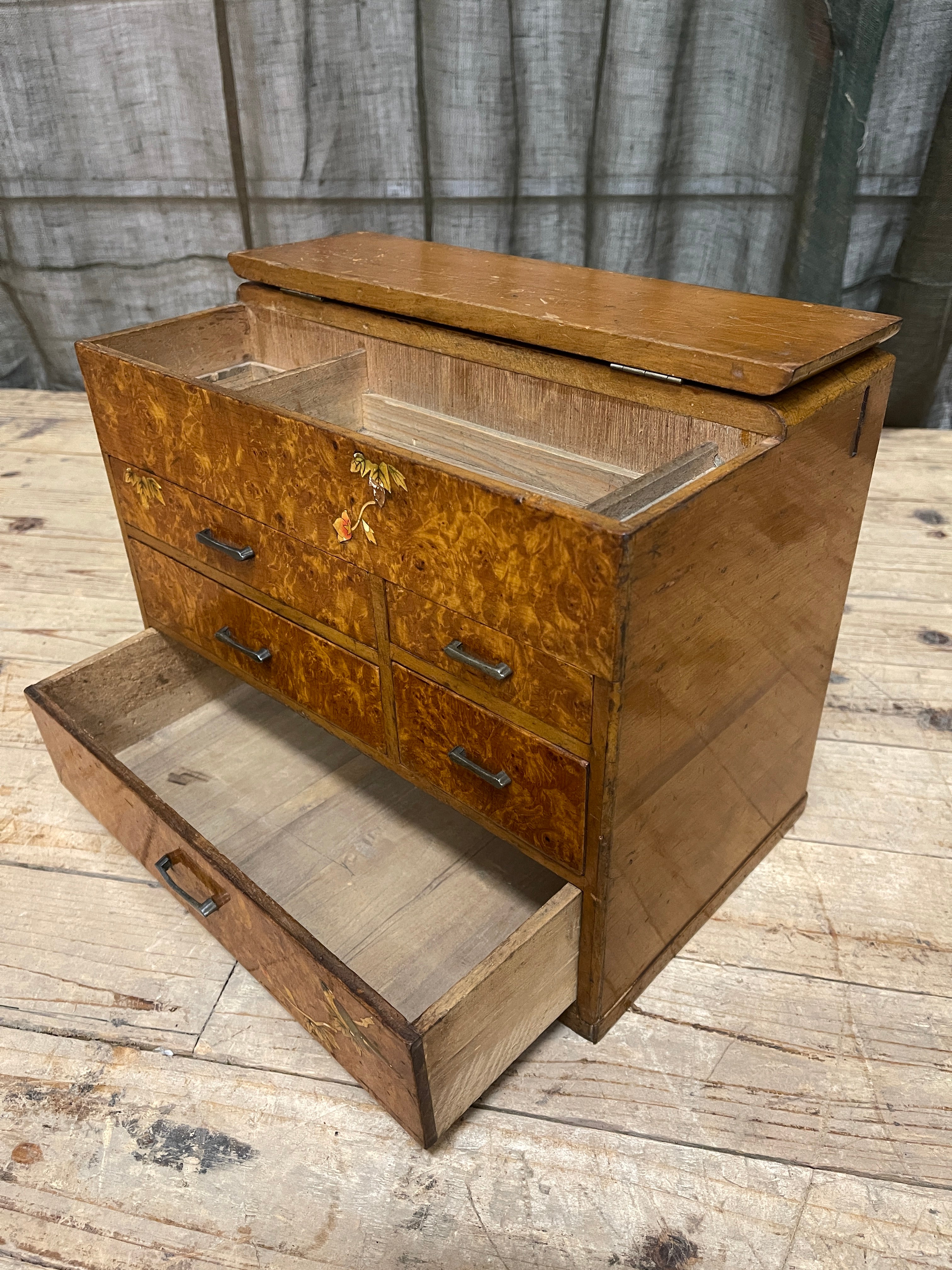 Vintage Japanese Sewing Box, Hari Bako - Inlaid Shell | 1950's