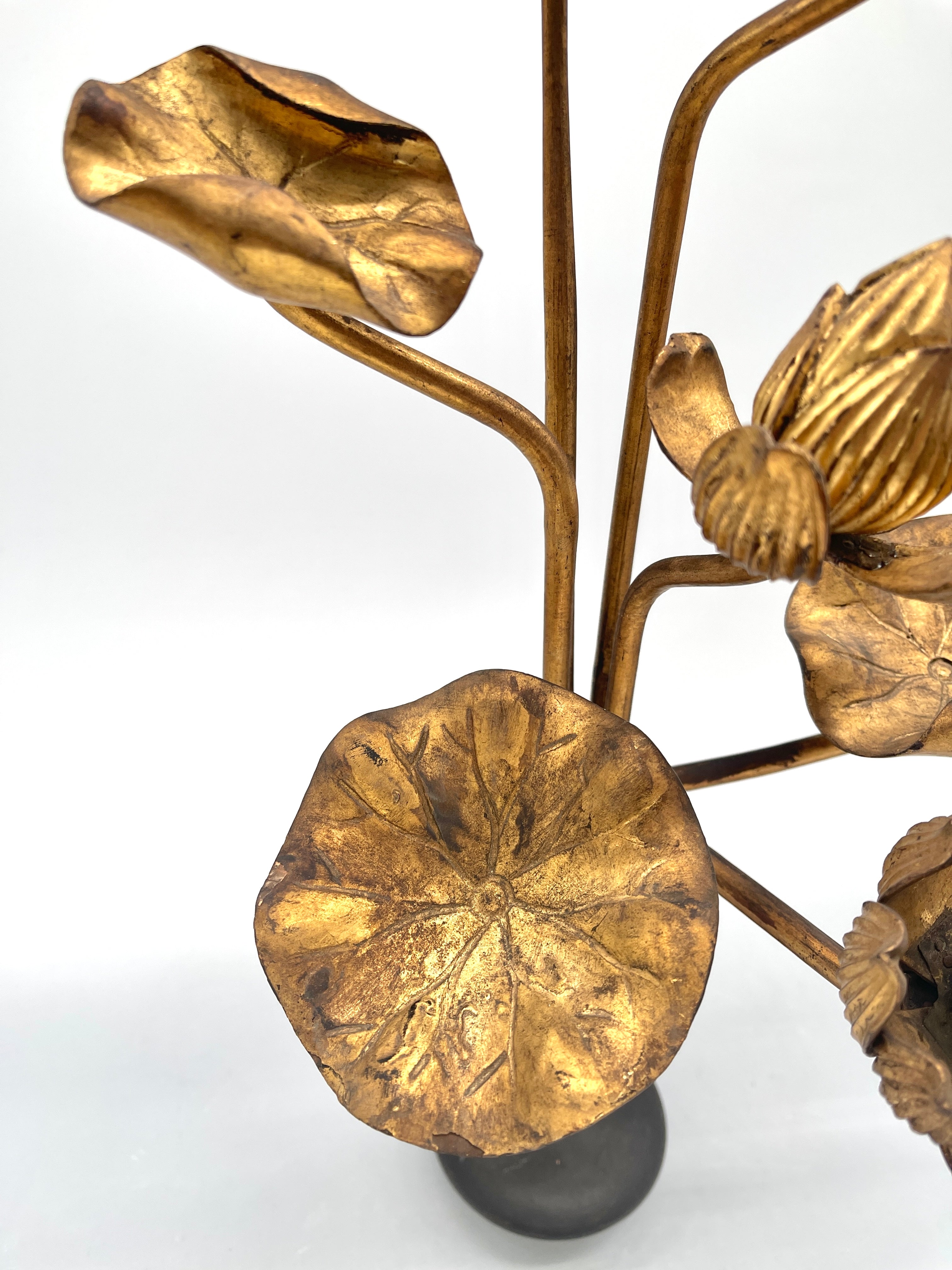 Antique Pair Of Japanese Gilded Lotus Flowers (JYOKA)