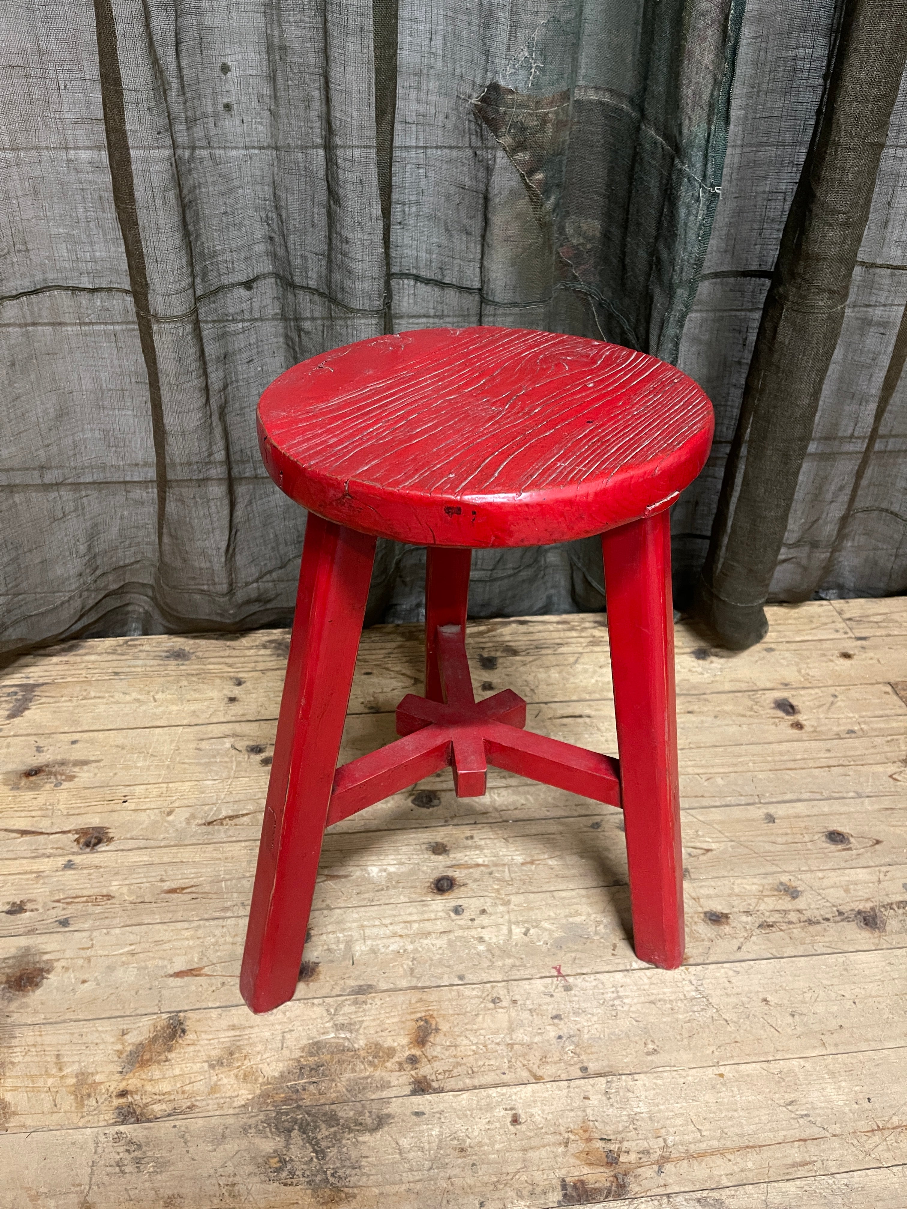 Chinese Provincial Elm Stool - Red