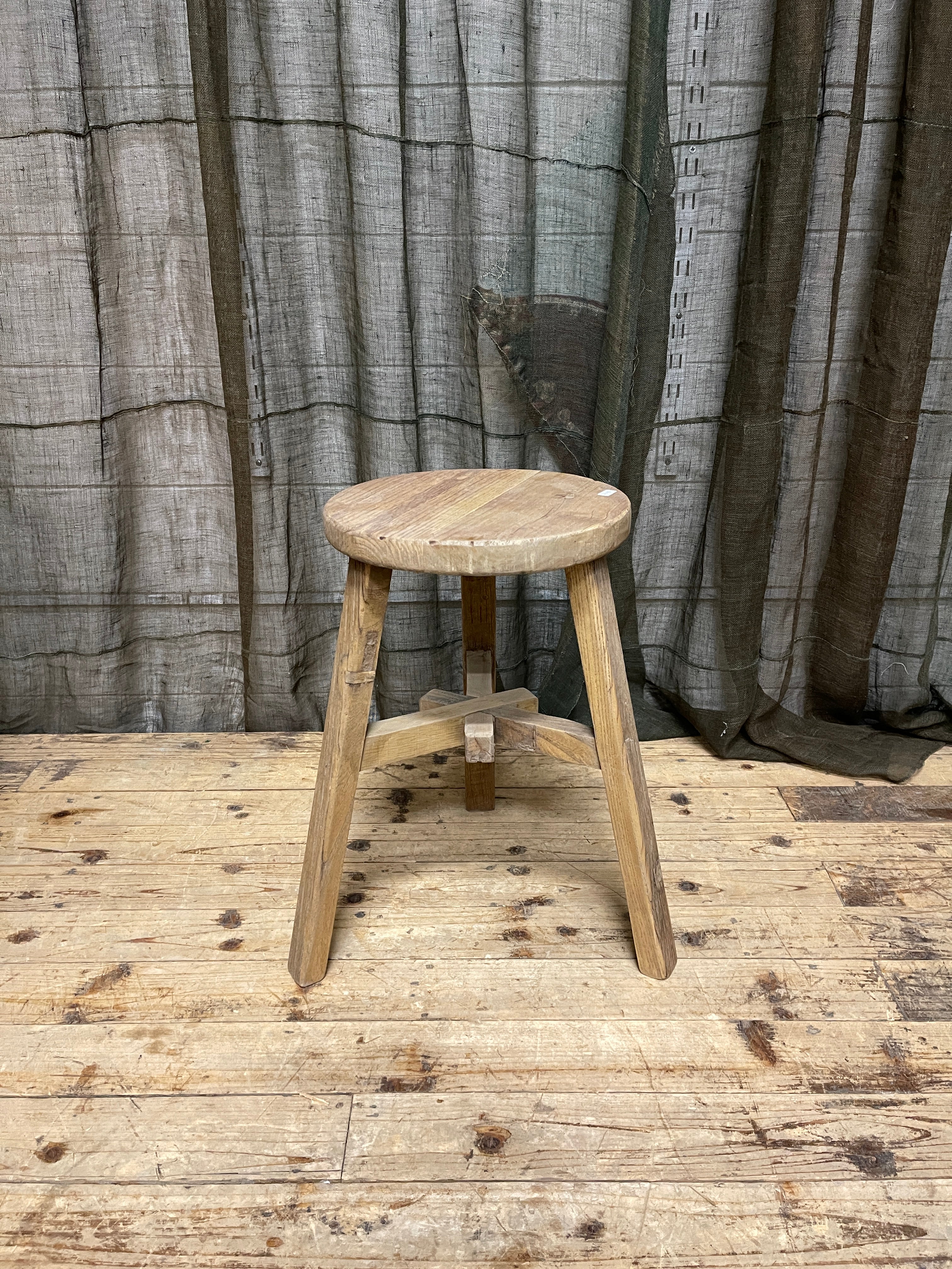 Rustic Chinese Round Stool, Elm