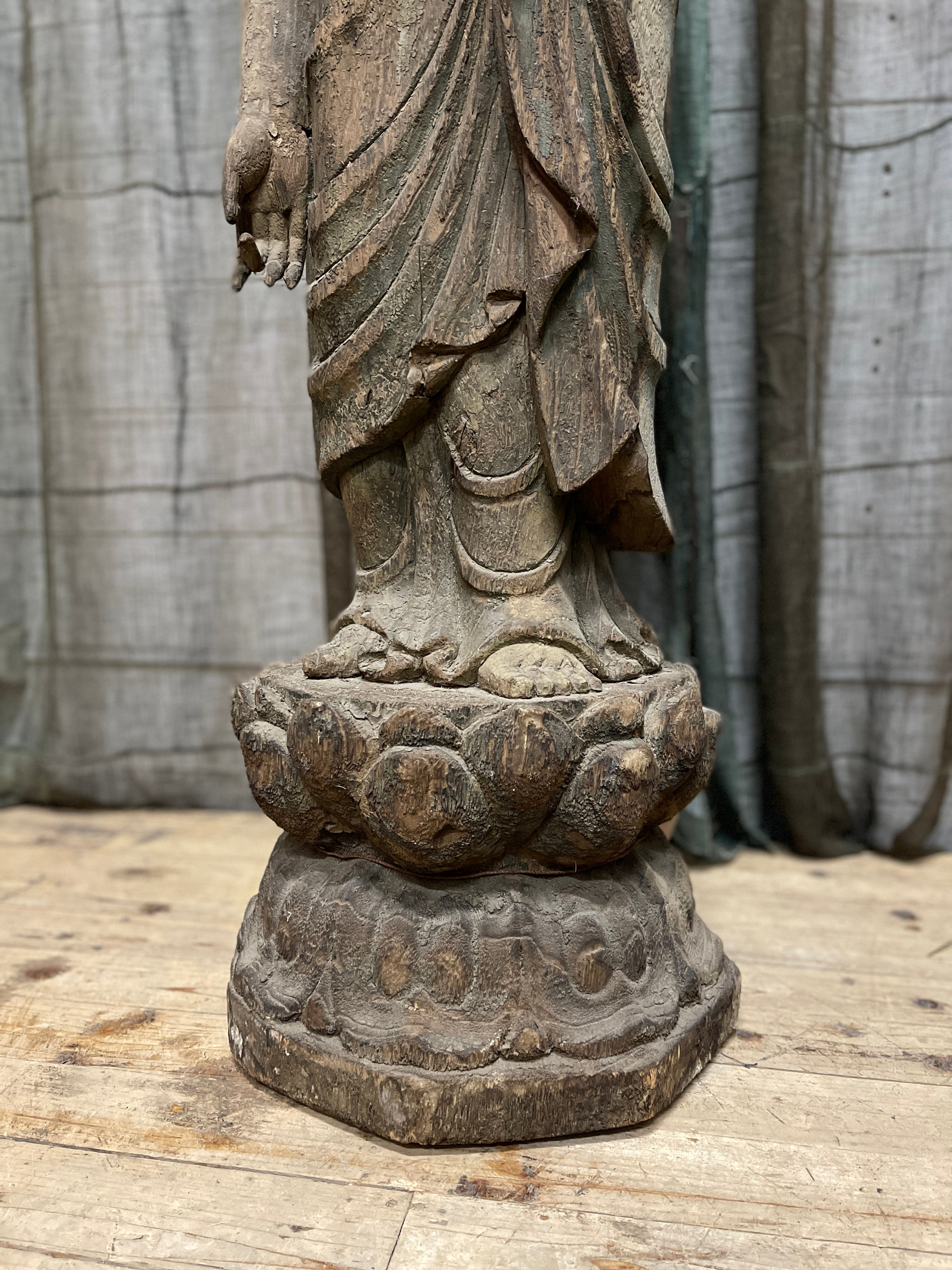 Chinese Standing Buddha Statue - Carved Wood
