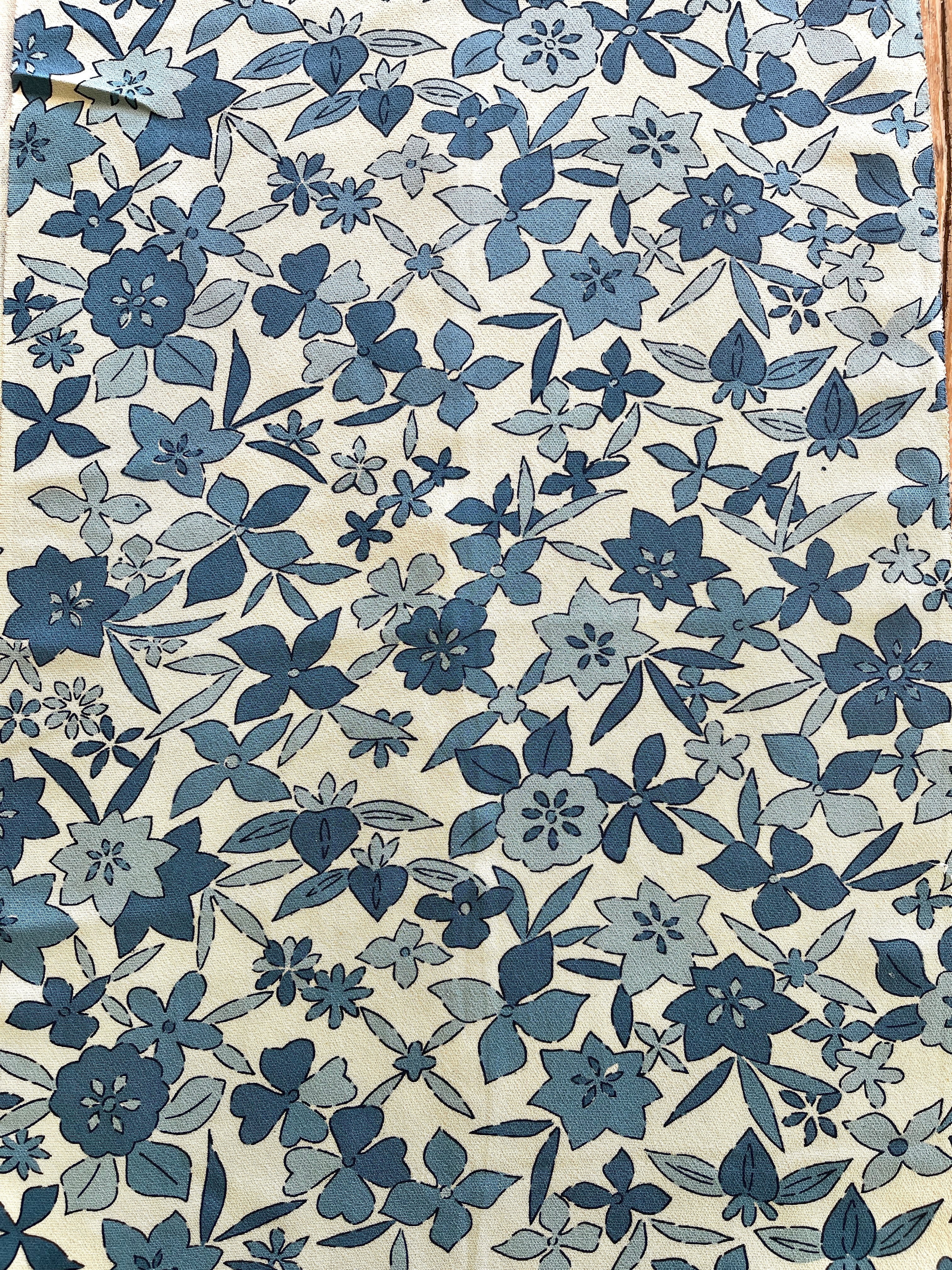 Japanese Silk Fabric, Blue Floral Pattern