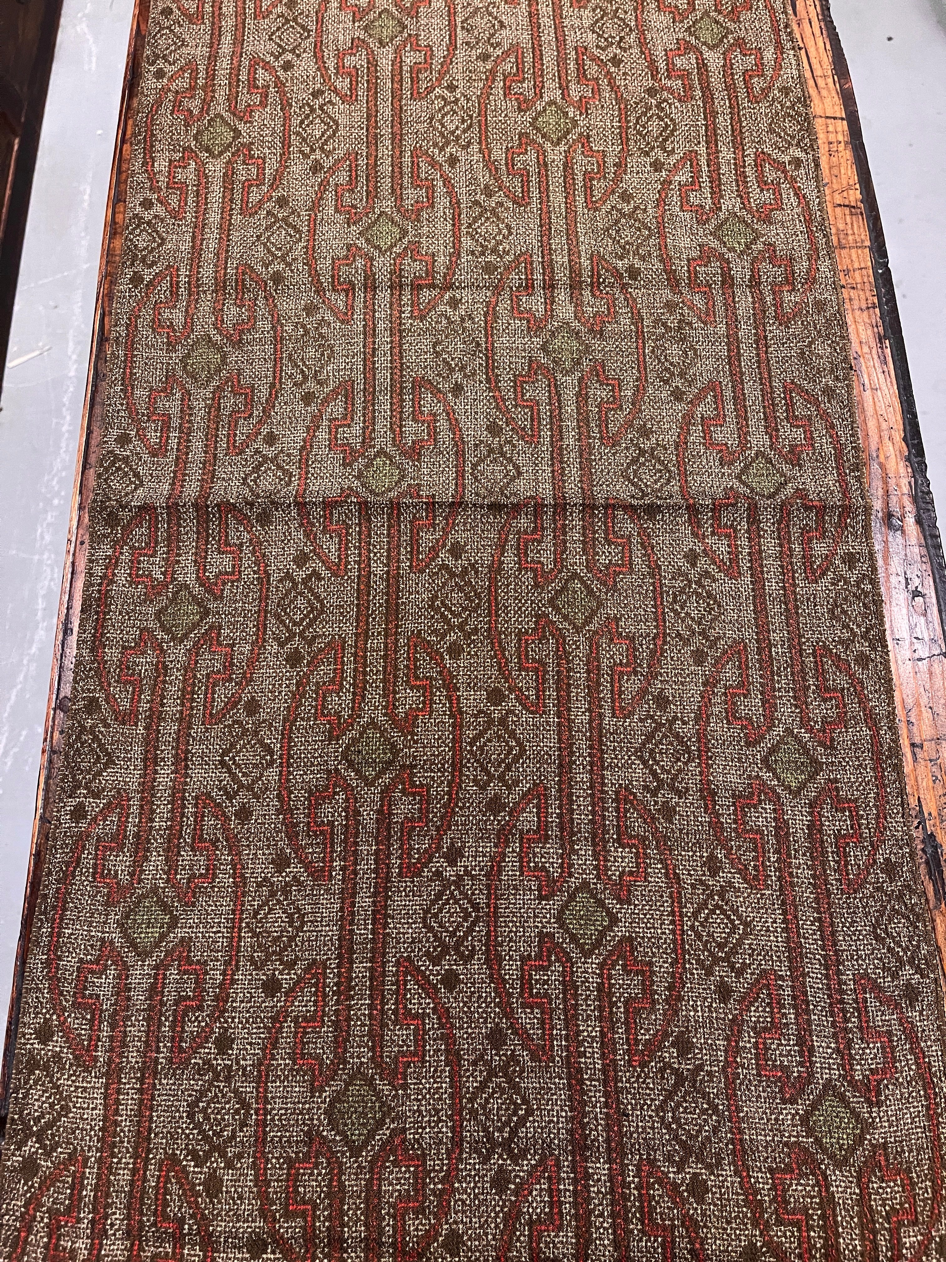 Japanese Silk Olive Green with Red Design