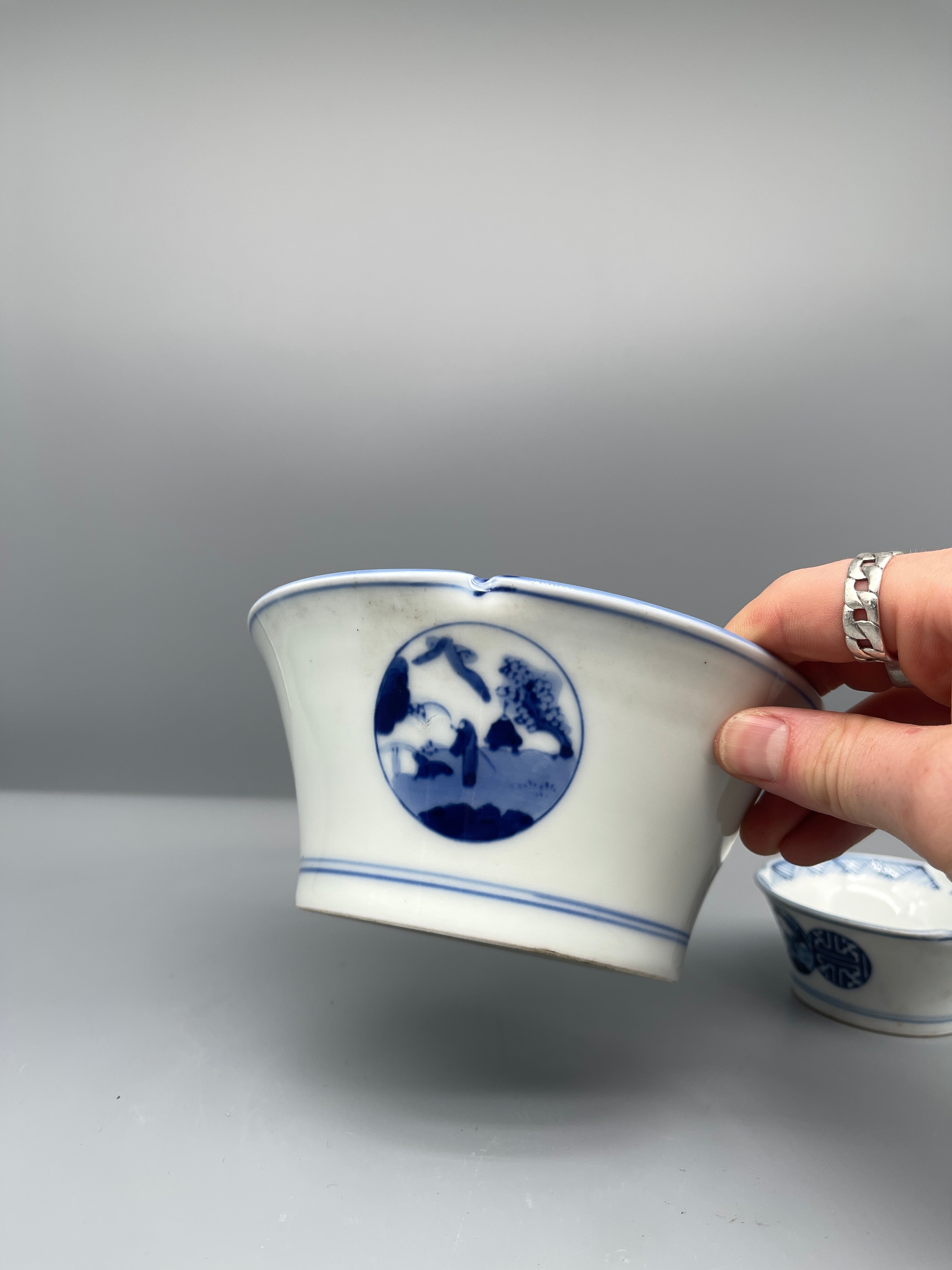 Japanese Two Piece Donburi Set, Blue & White