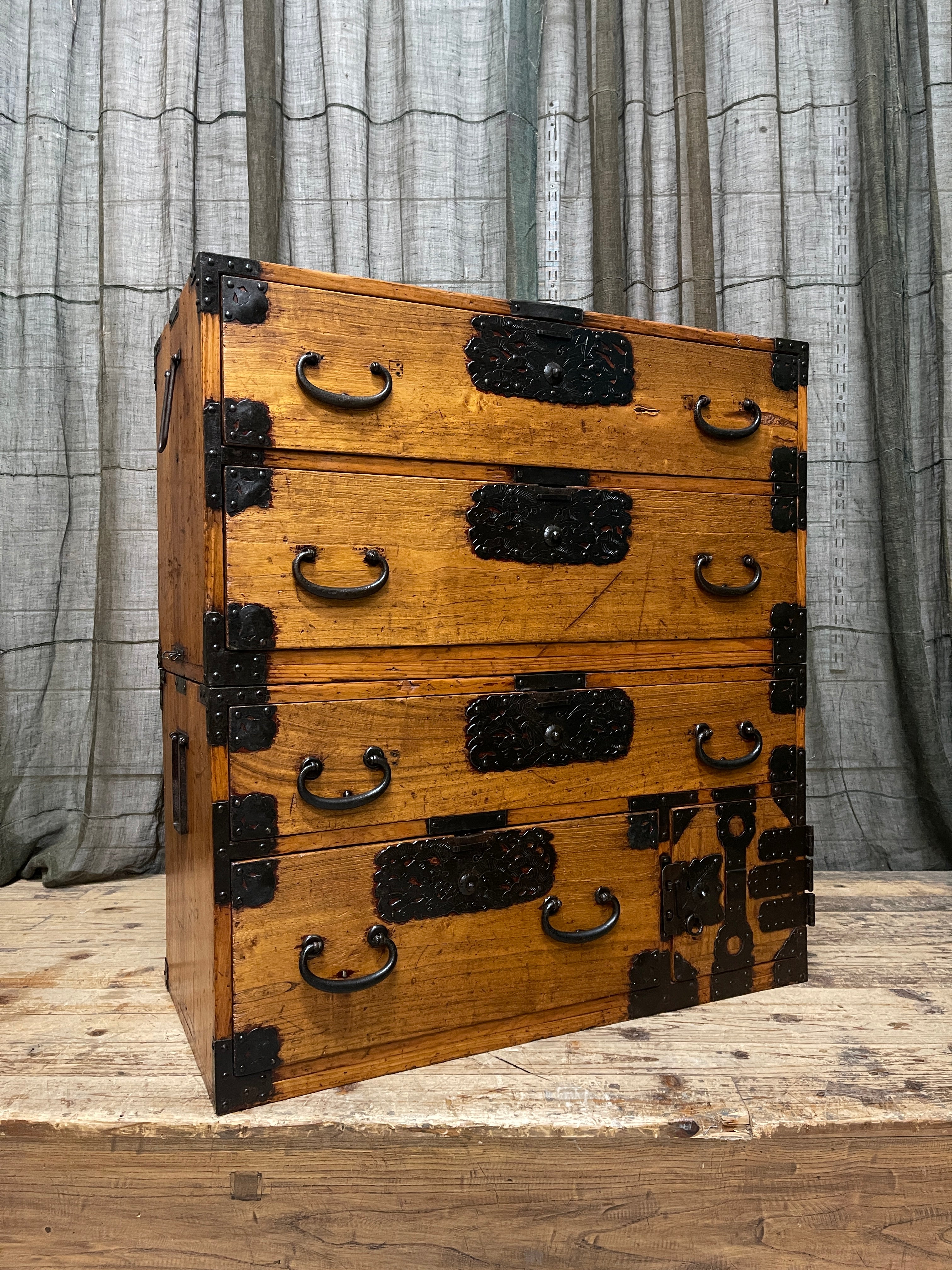 Japanese Kimono Storage Chest-on-Chest, Isho Dansu - Paulownia & Cypress | Meiji