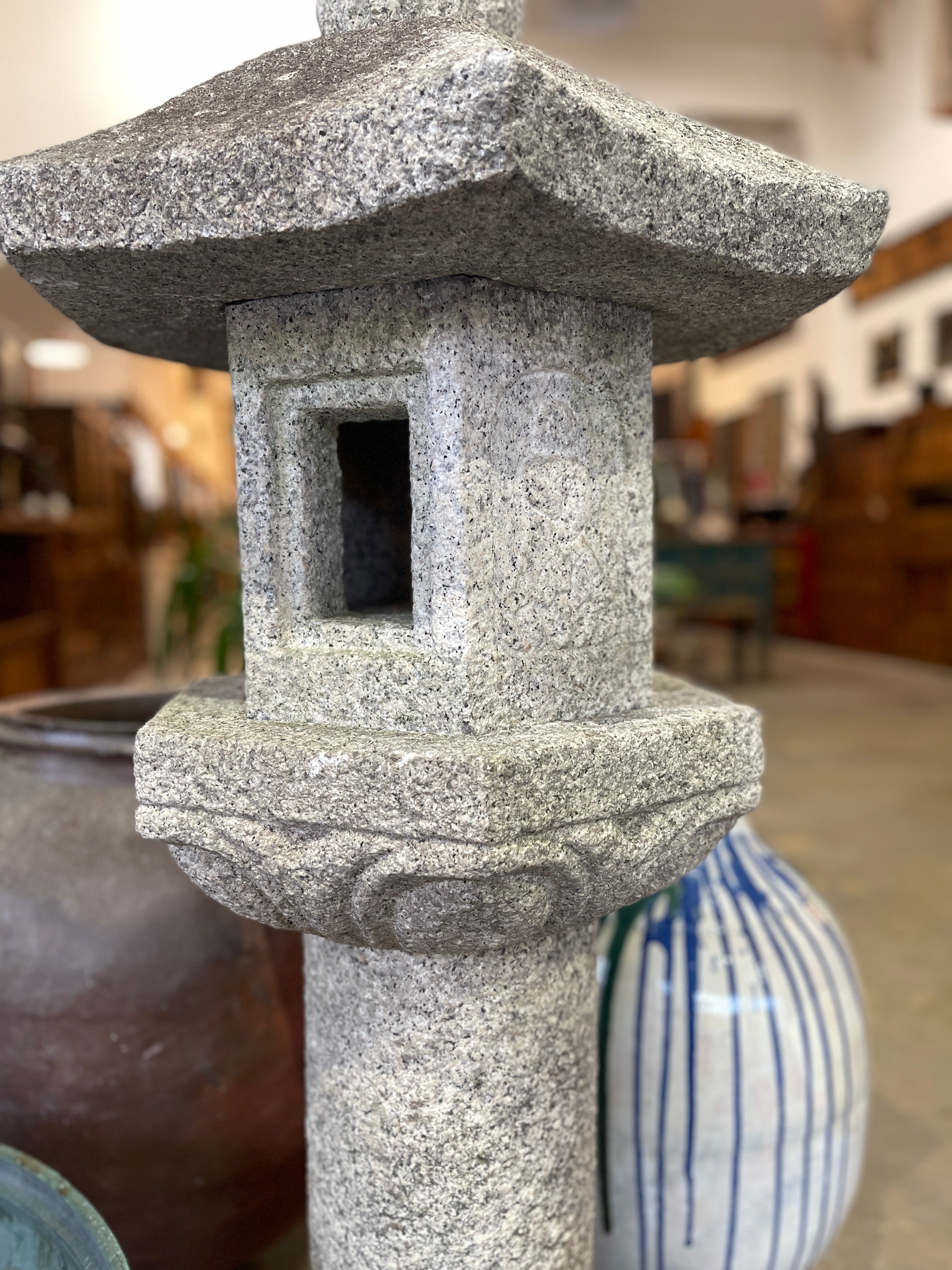 Japanese Oribe Style Stone Garden Lantern - Granite