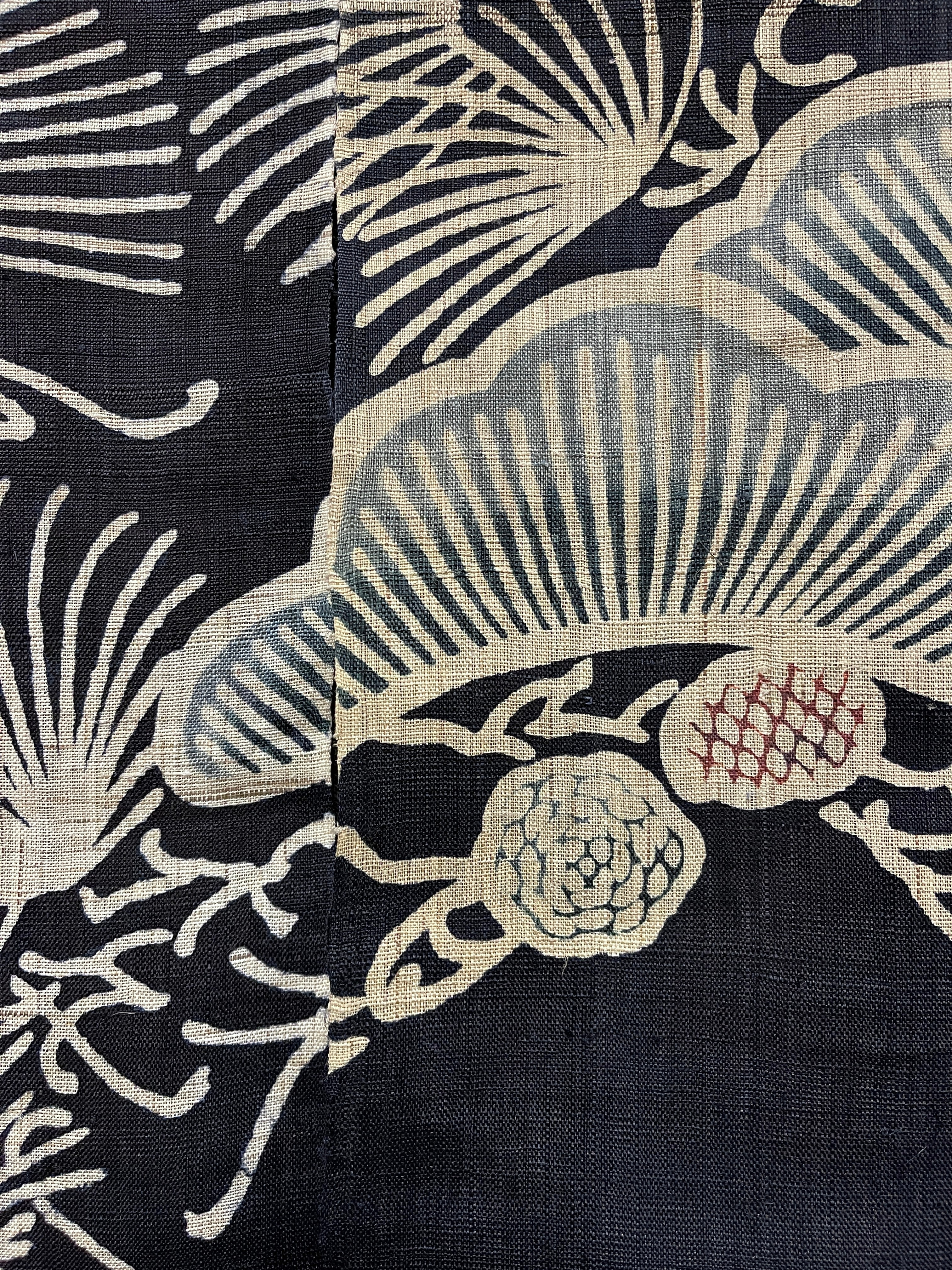 Vintage Japanese Hemp Noren, Panelled Curtain