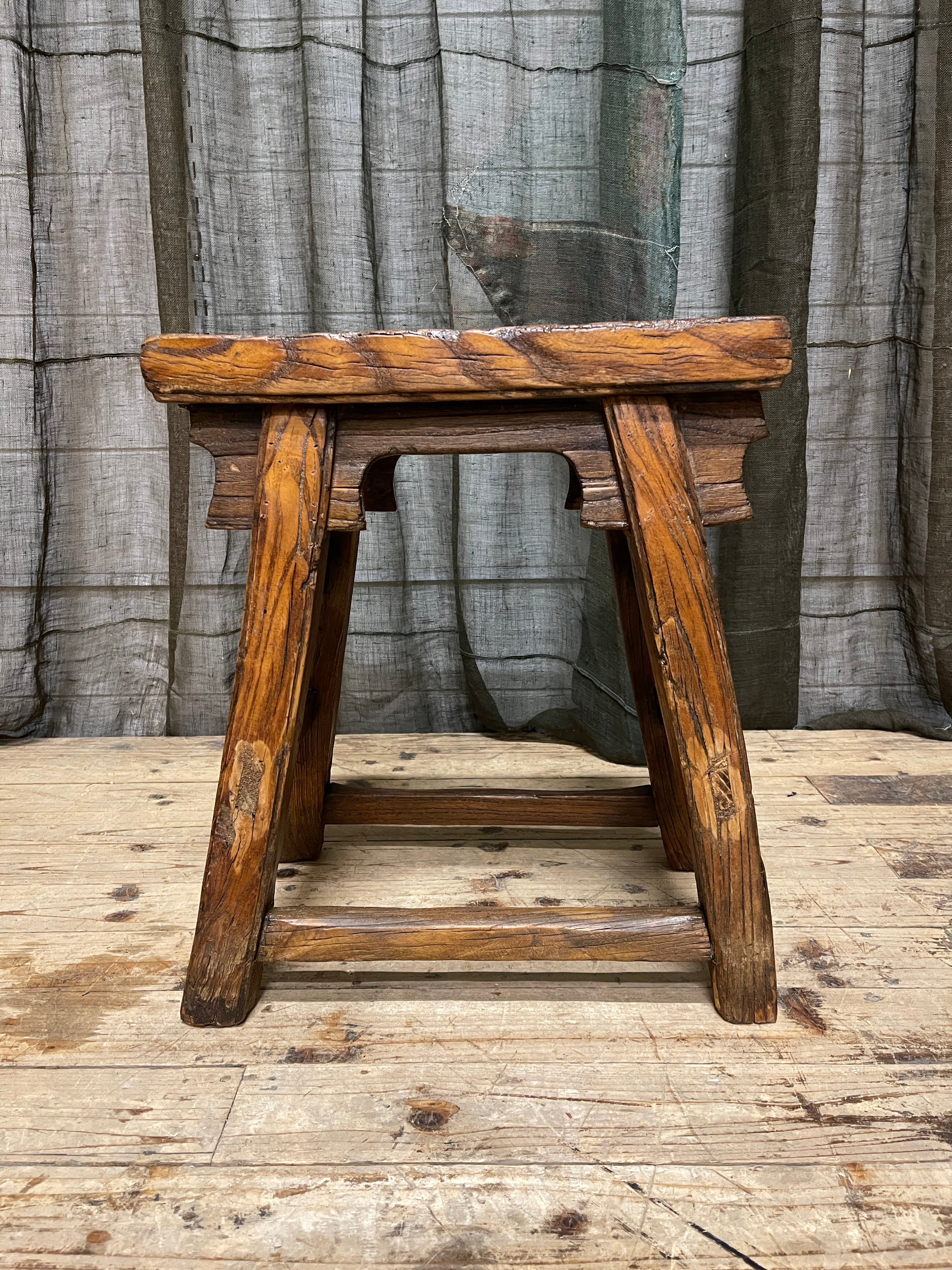 Antique Chinese Provincial Elm Stool