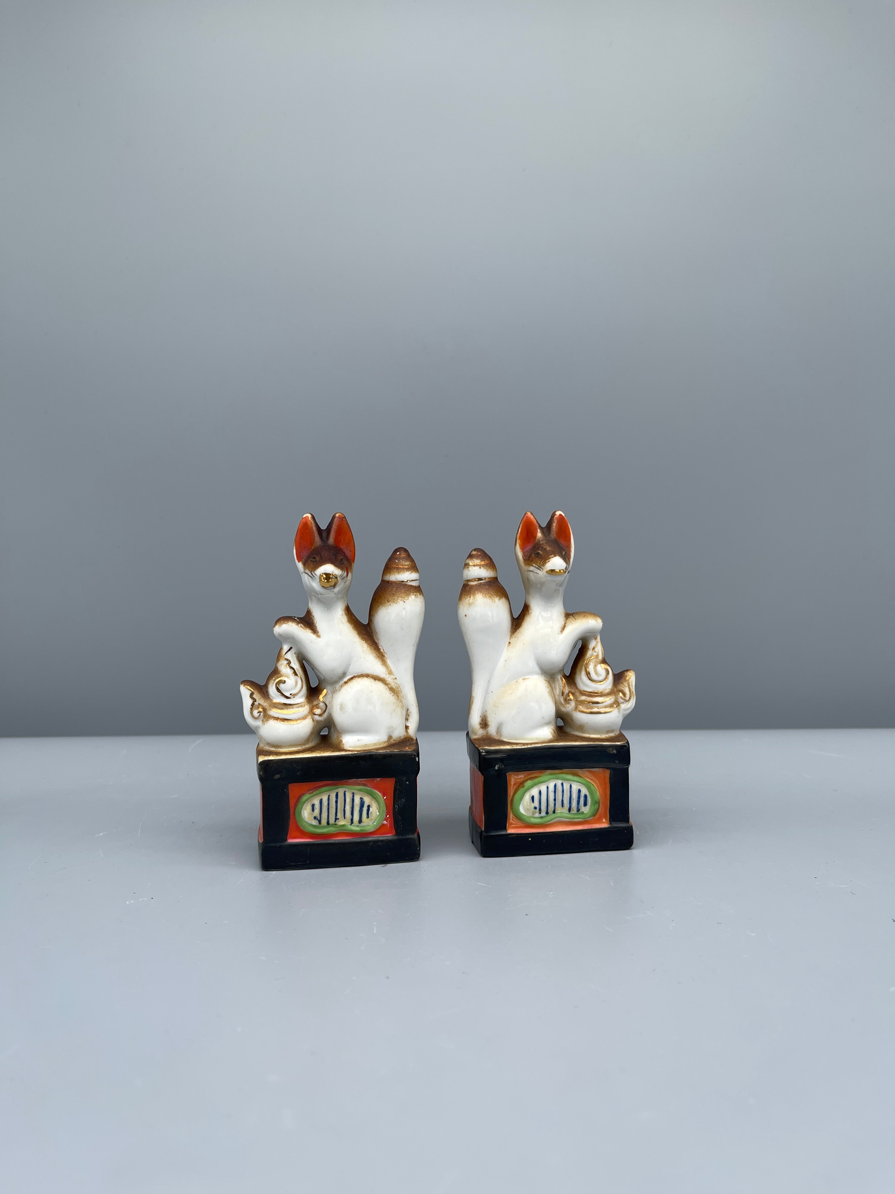 Pair of Vintage Japanese Porcelain Kitsune Statues