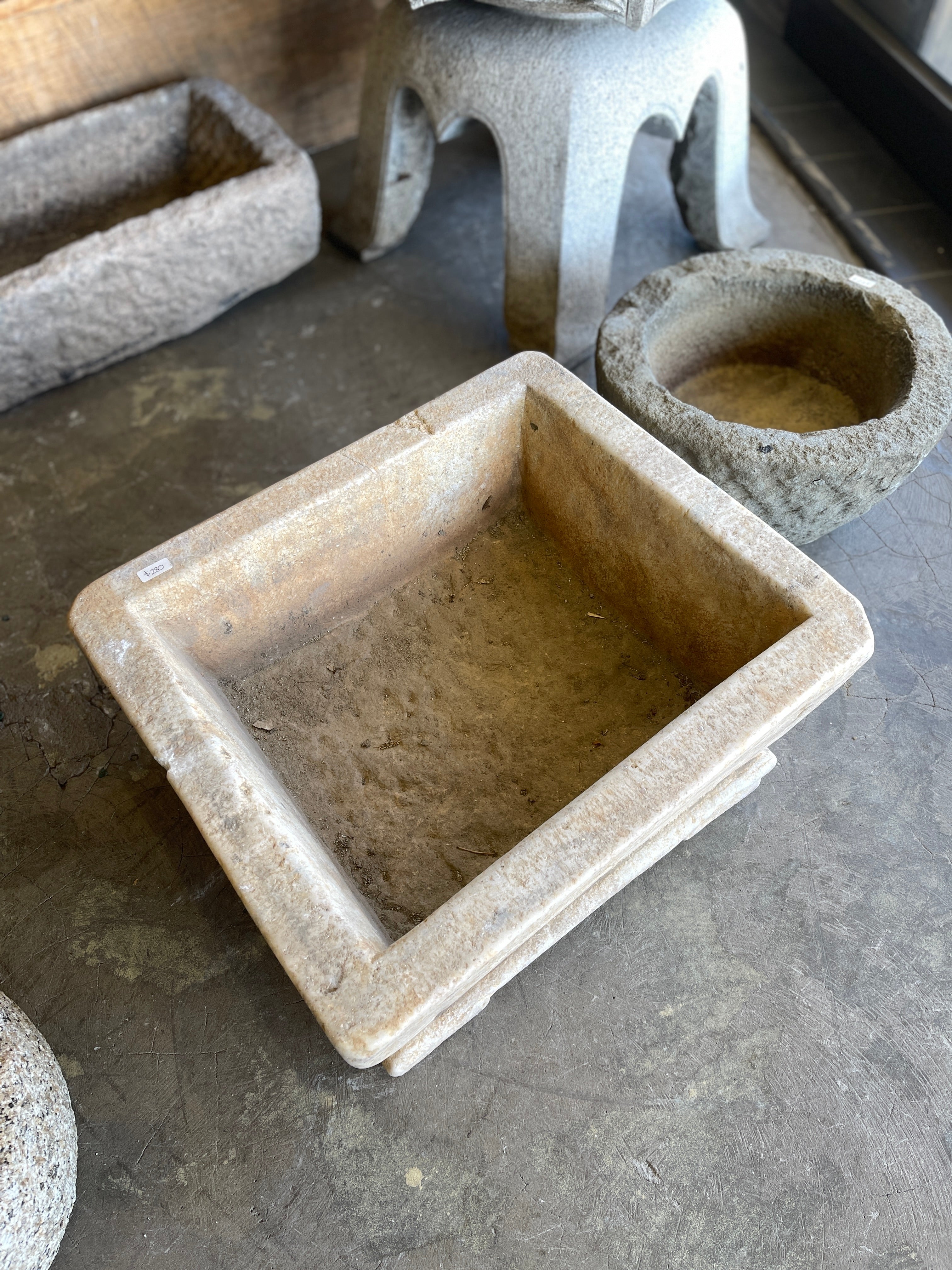 Chinese Square Marble Planter, Garden Pot
