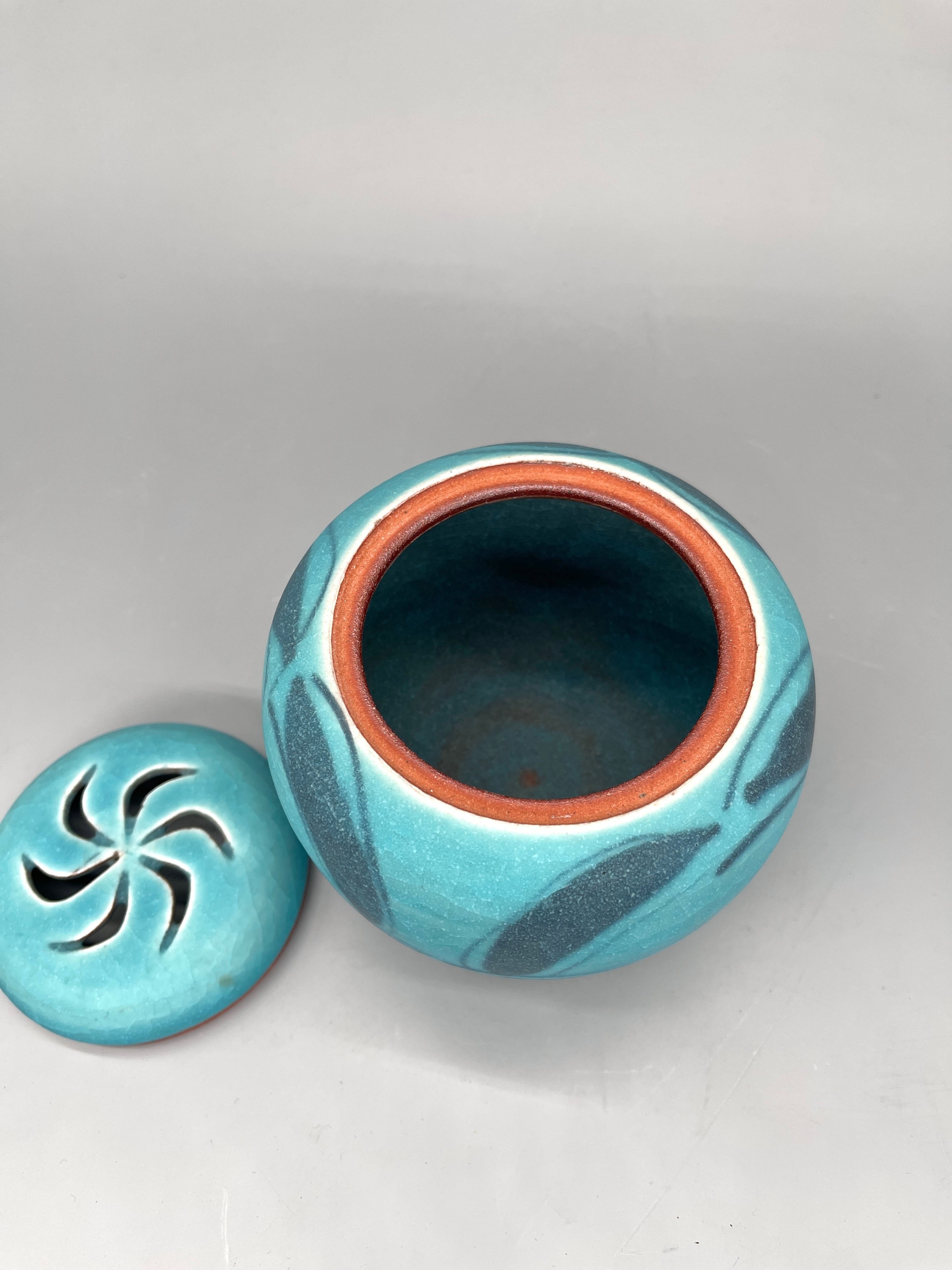 Japanese Koro, Incense Burner with Turquoise Glaze From Gifu