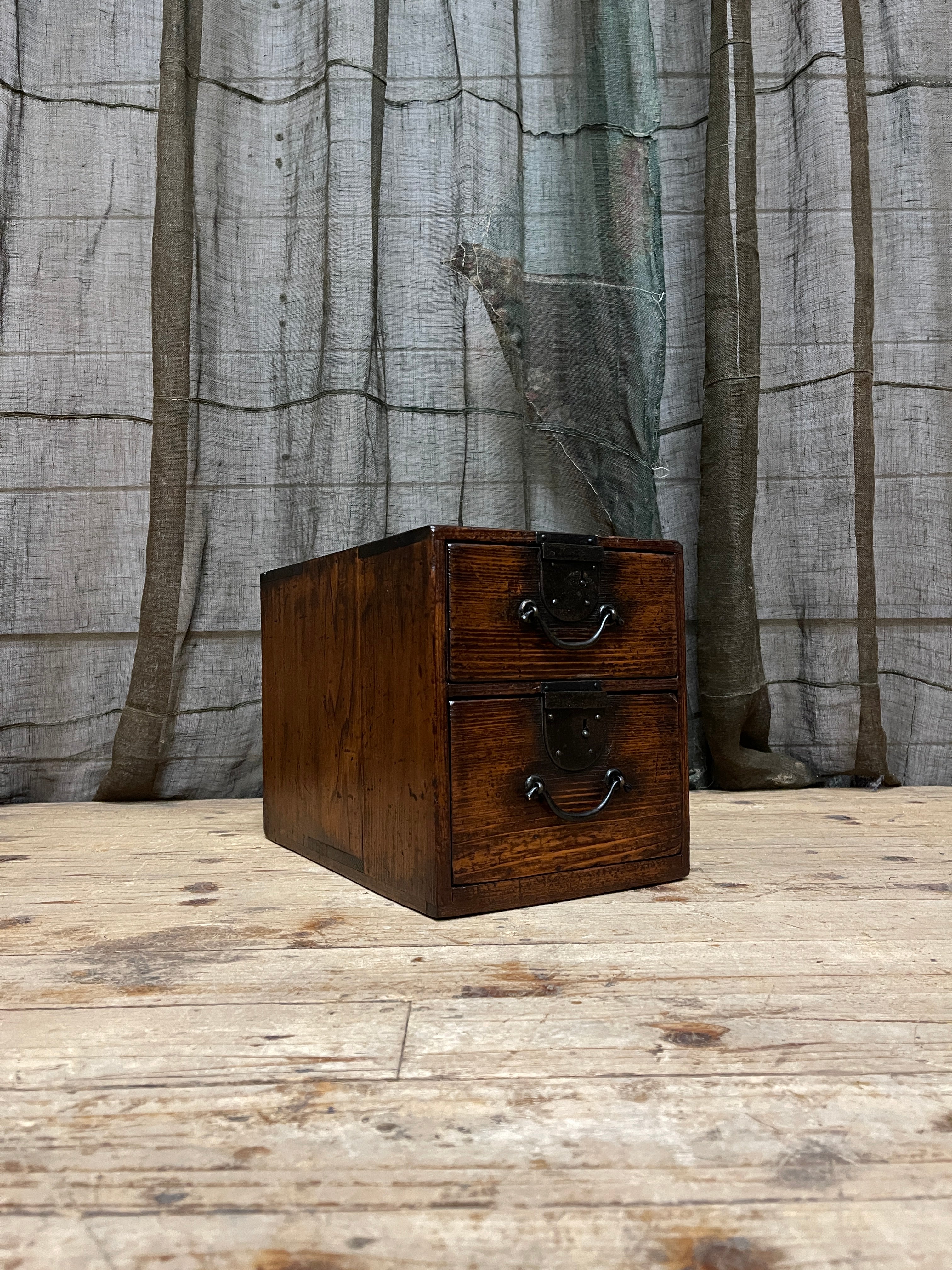 Antique Japanese 2 Drawer Document Box - Cypress| Meiji