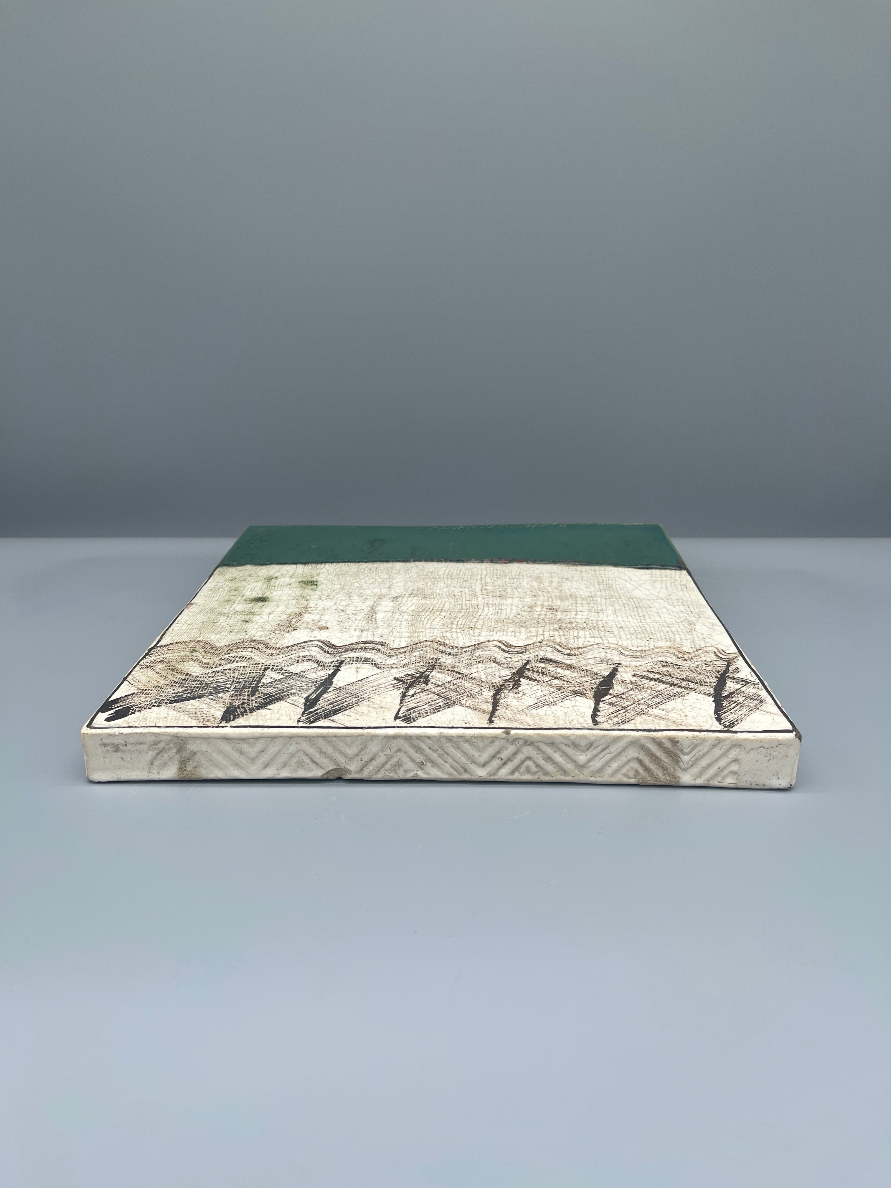 Vintage Japanese Oribe Pottery Tea Tile