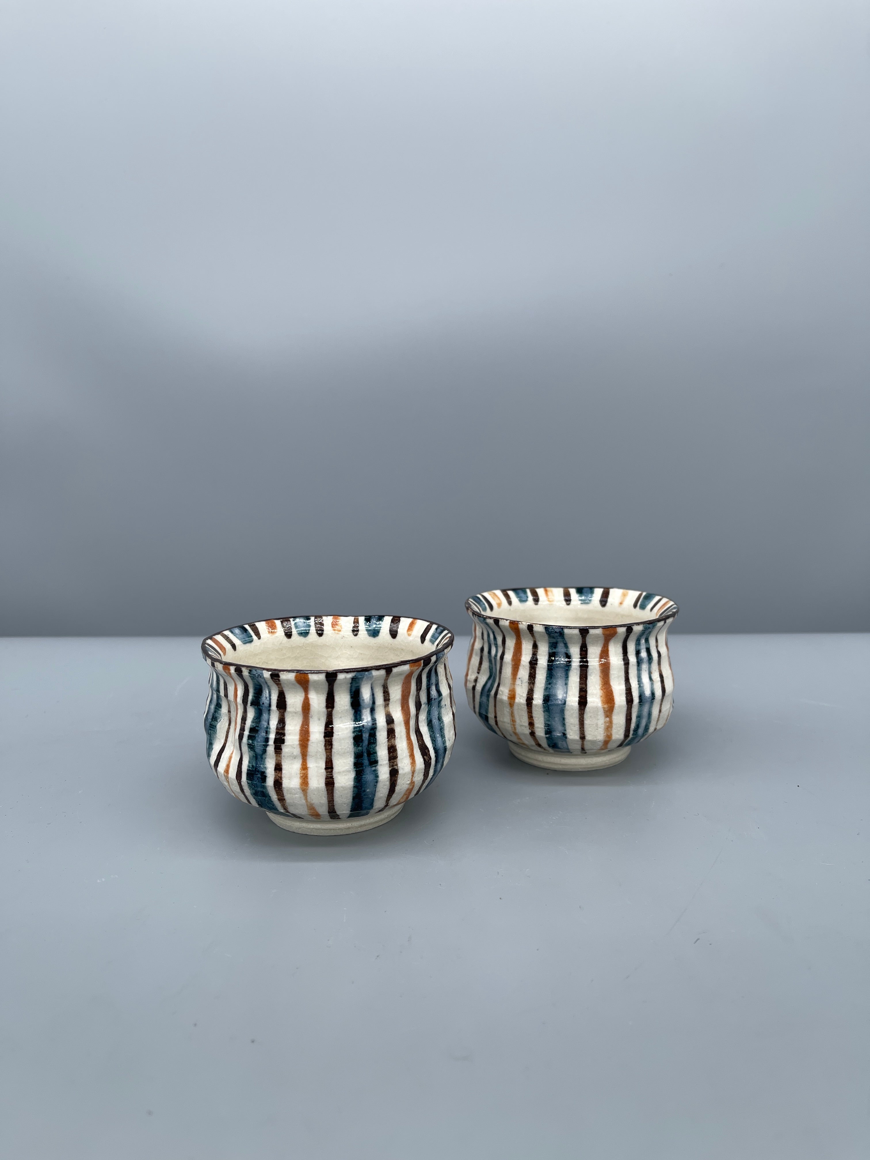 Japanese Tea Cups, White with Linear Pattern