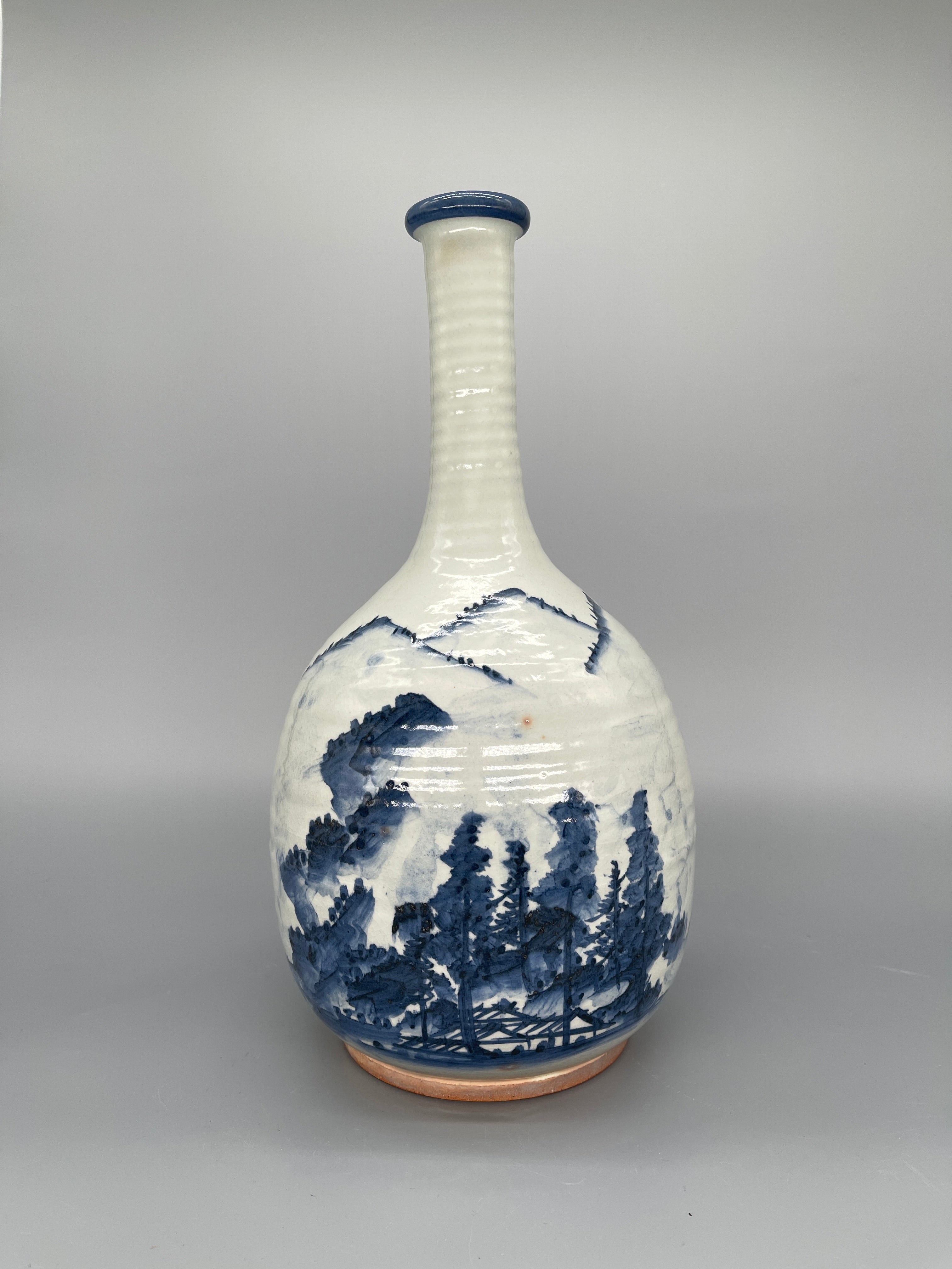 Vintage Japanese Kiyomizu Studio Pottery Vase - Blue & White | c.1970