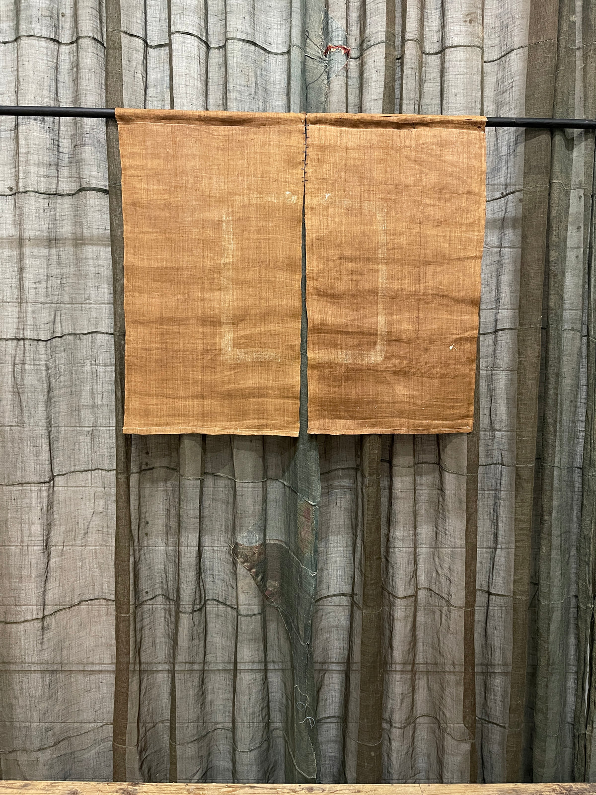 Vintage Japanese Hemp Noren, Panelled Curtain