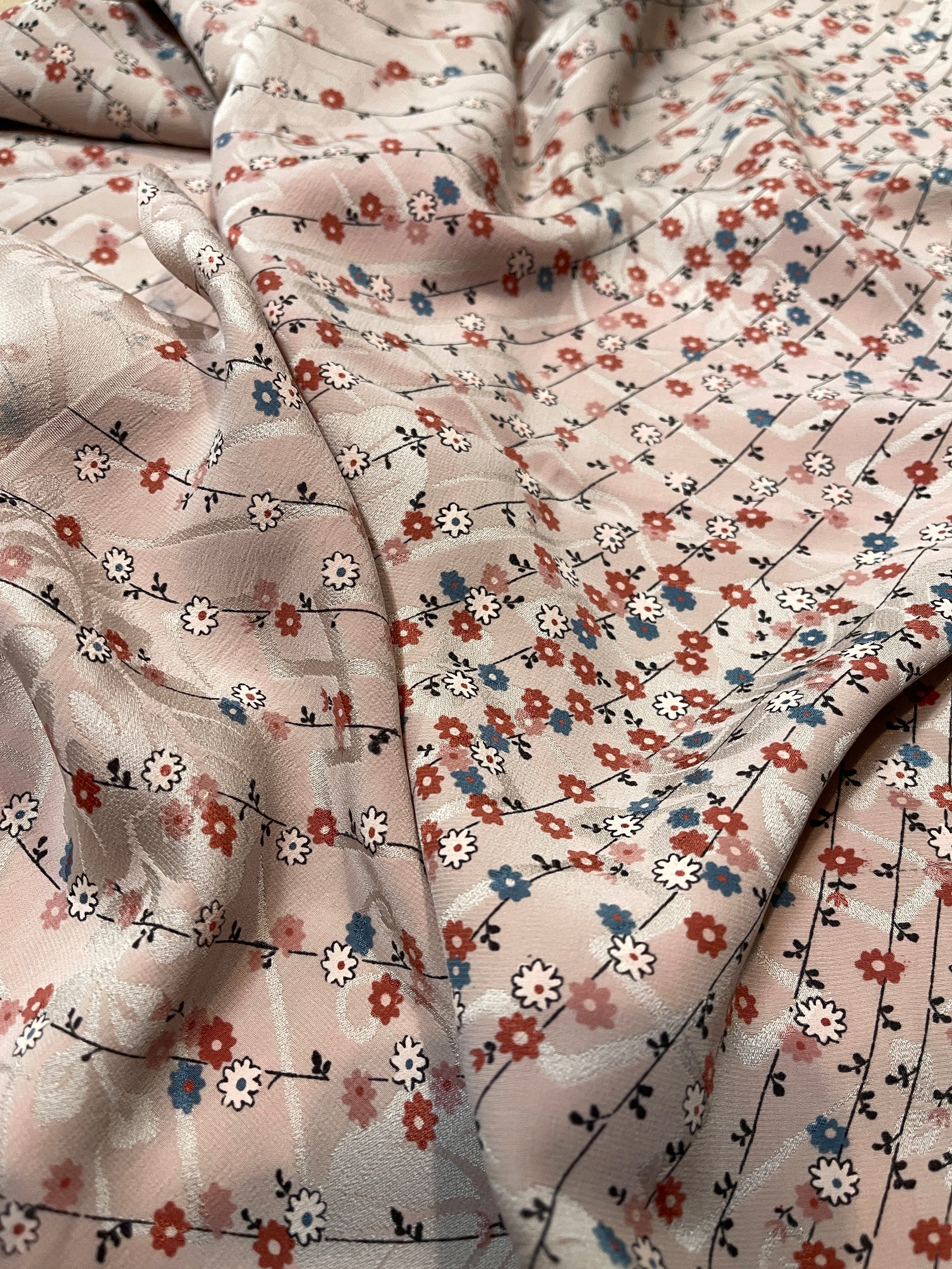 Japanese Silk Fabric, Pink with Floral Pattern