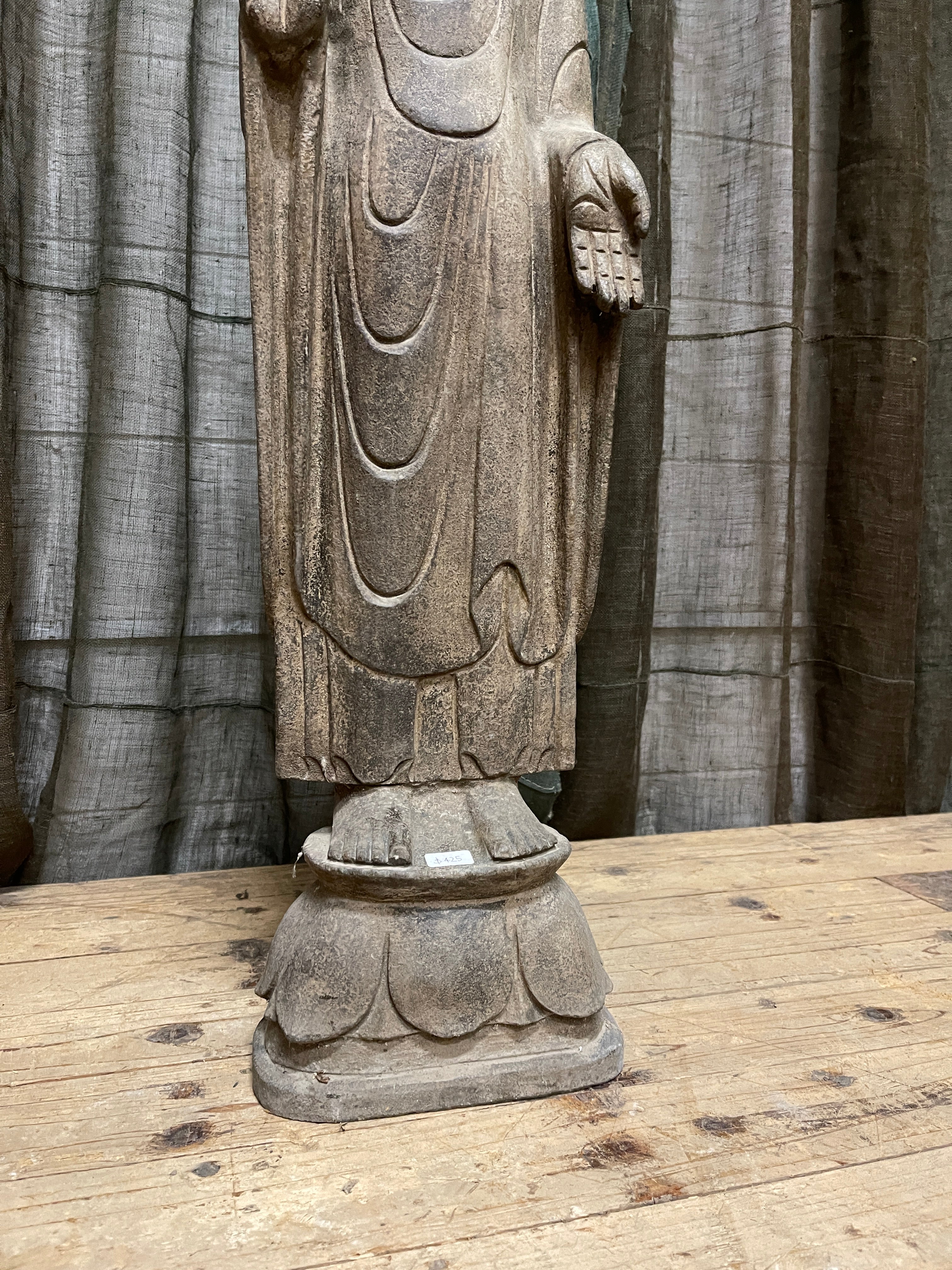 Chinese Standing Stone Buddha Statue, Abhaya Mudra