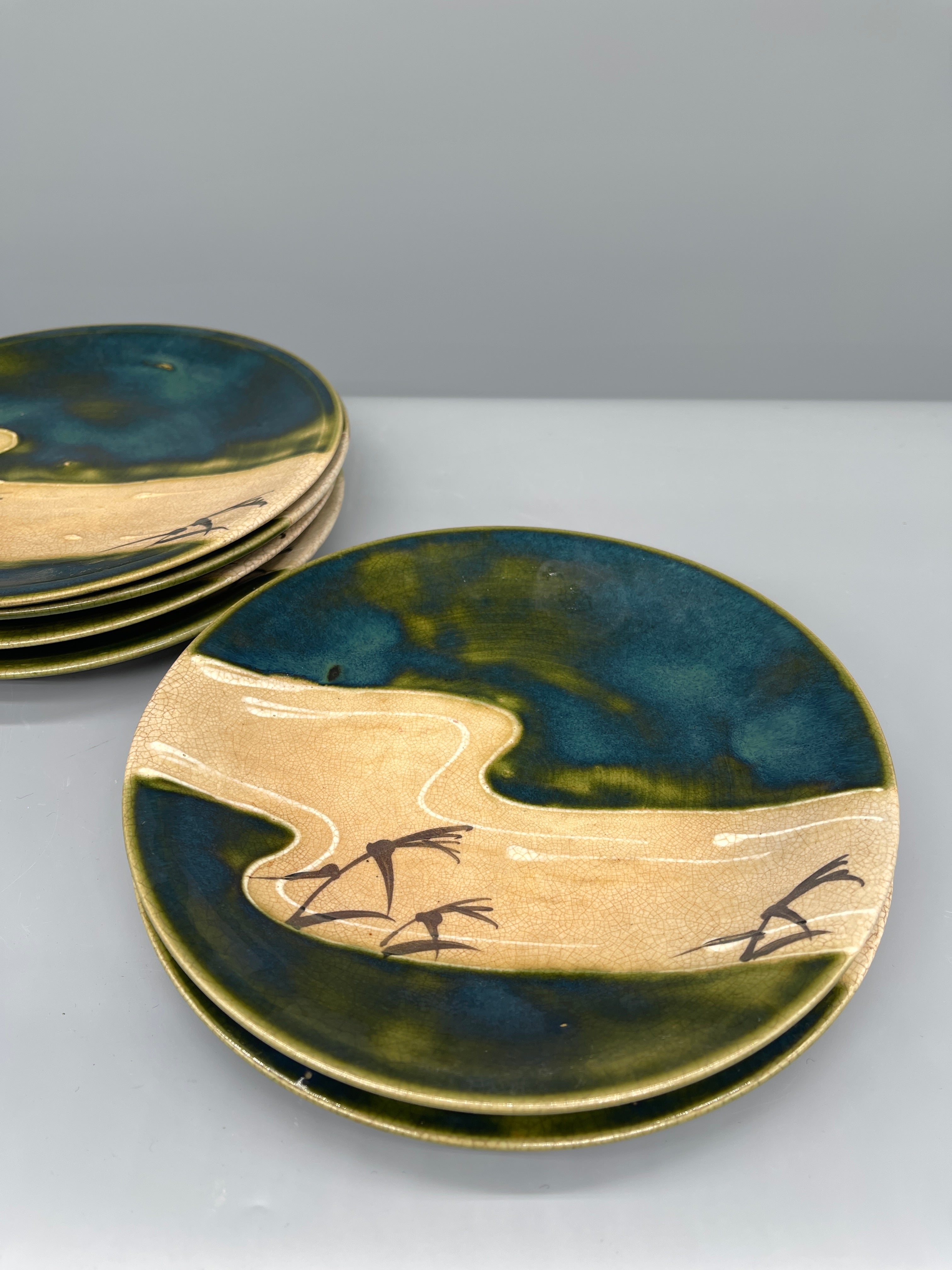 Vintage Japanese Plate, Oribe Green Glaze
