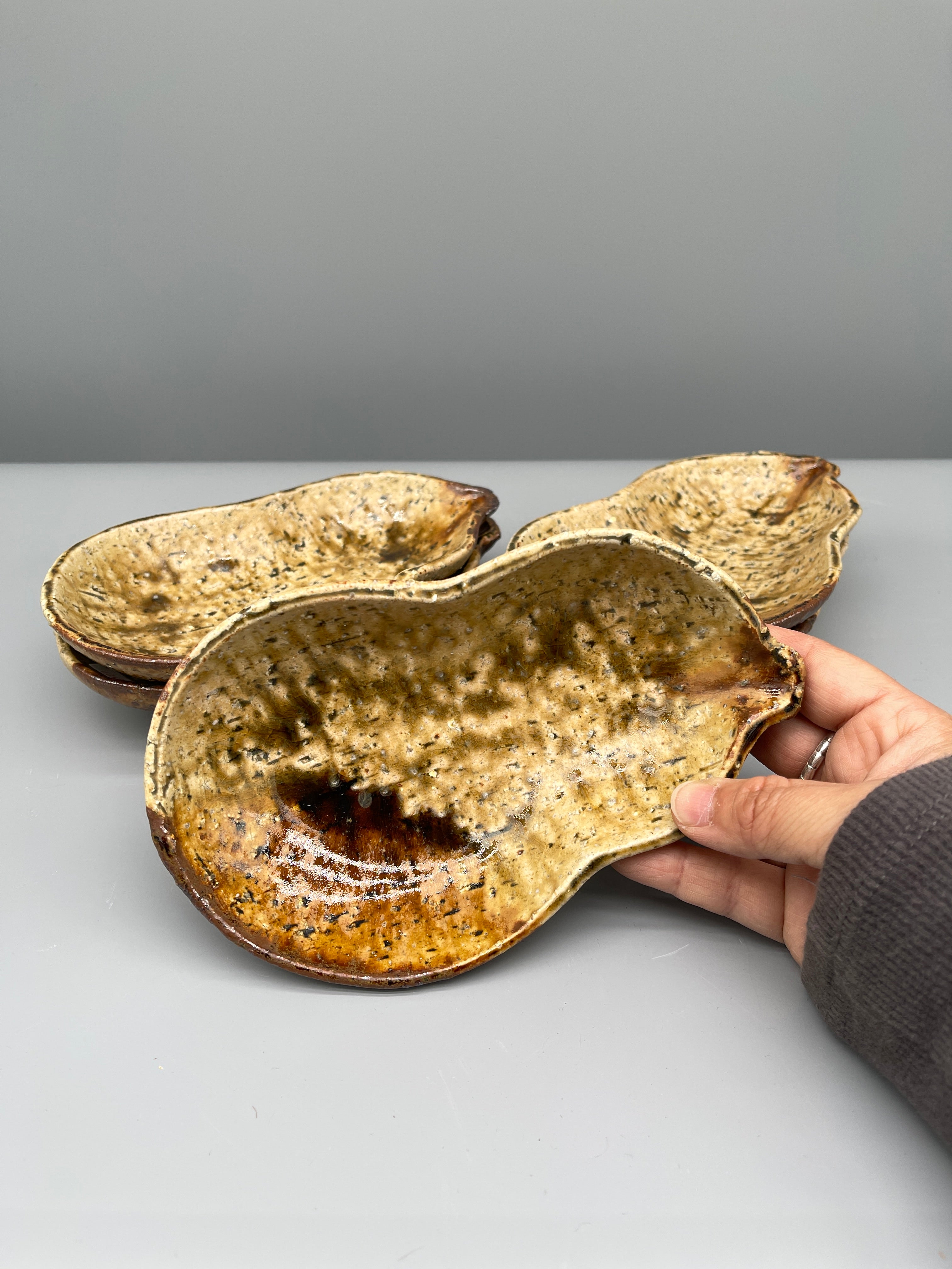 Set of Five Vintage Japanese Side Plates, Gourd Shape