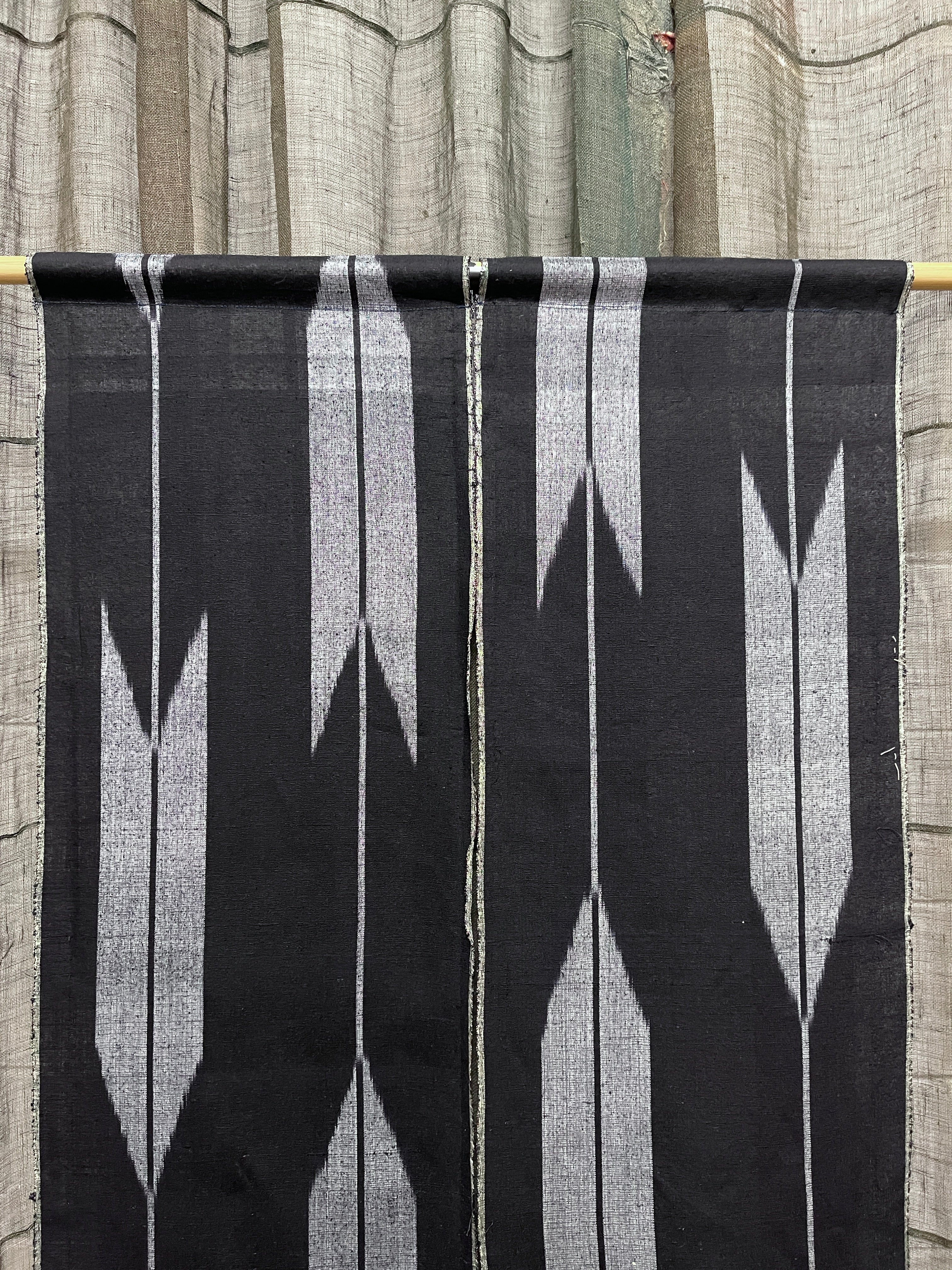 Vintage Japanese Noren, Navy Cotton with Yagasuri Motif