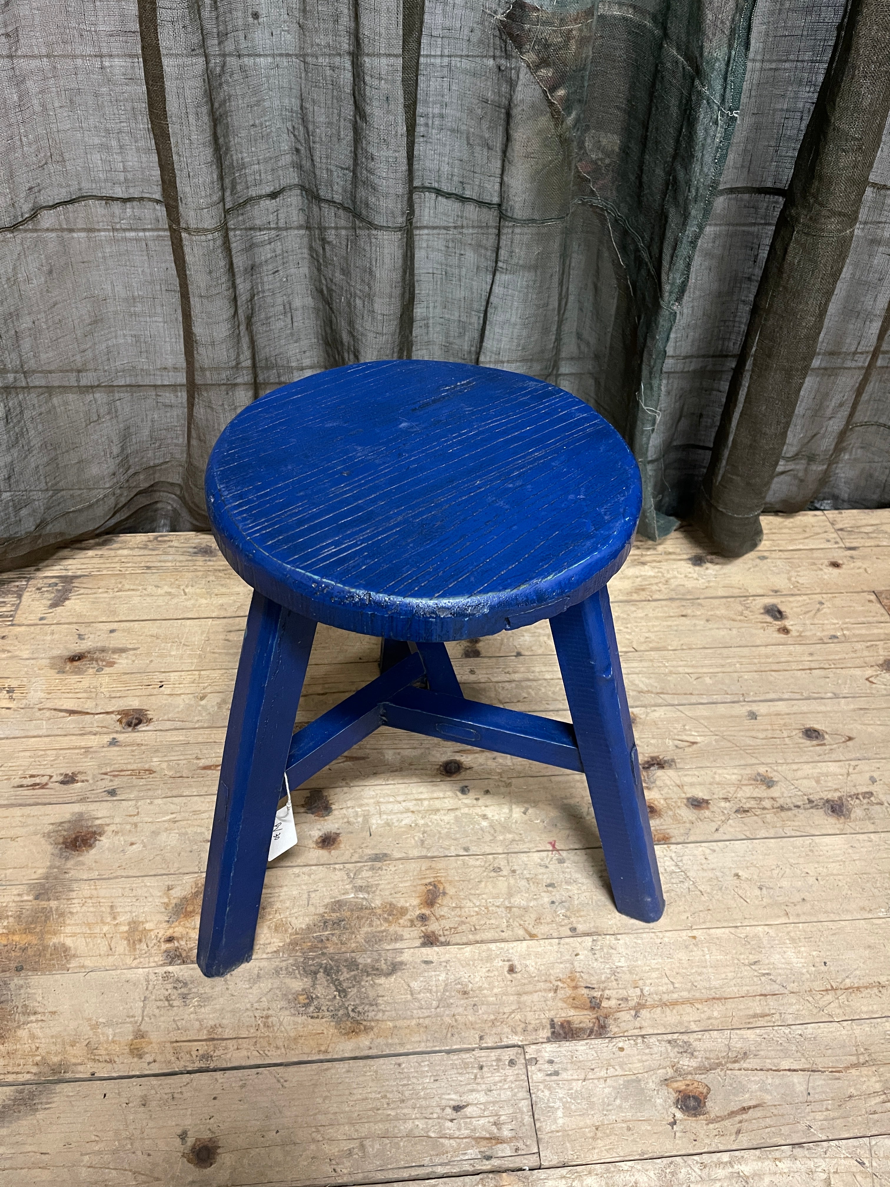 Chinese Provincial Elm Stool - Blue