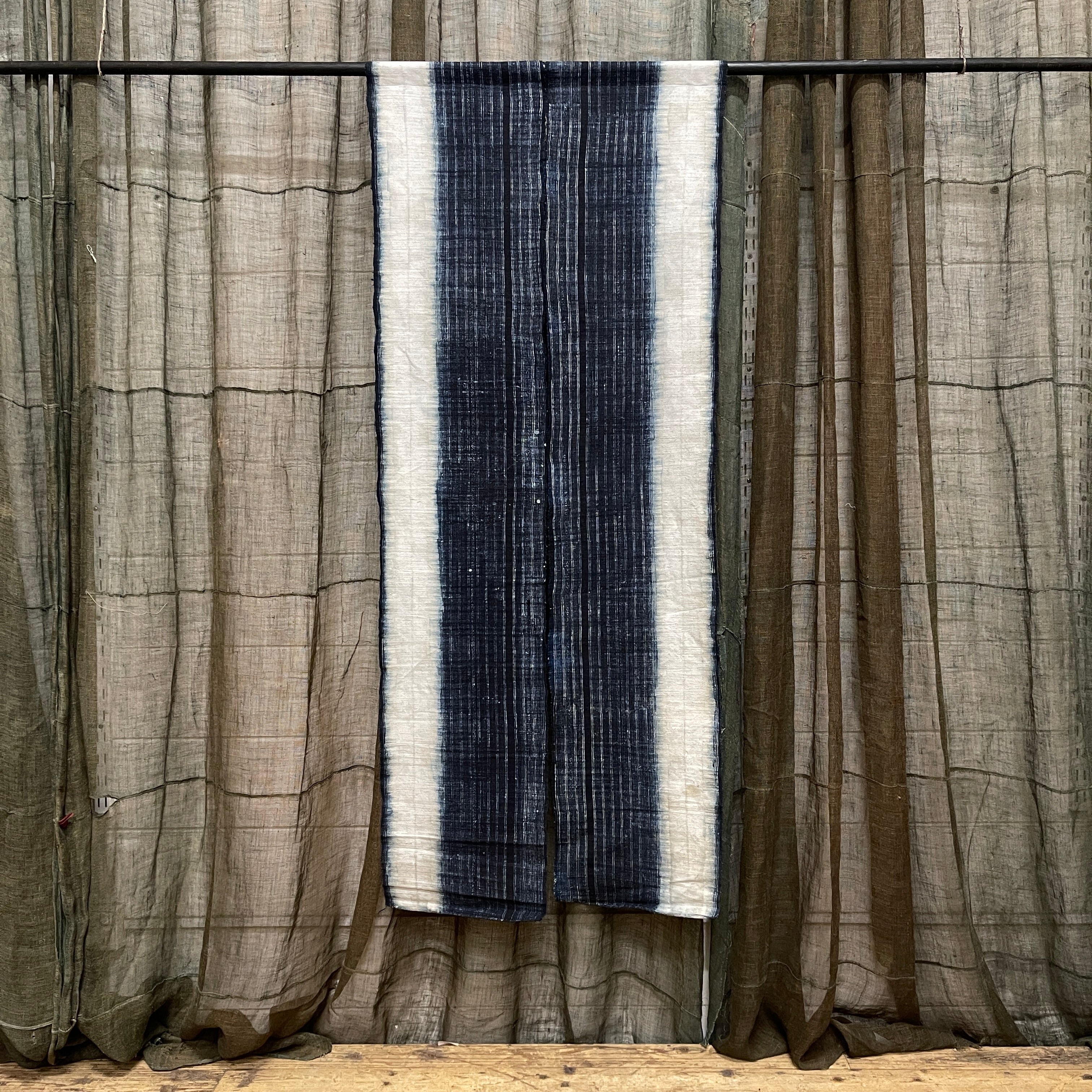 Vintage Indigo Cotton Noren , Panelled Curtain