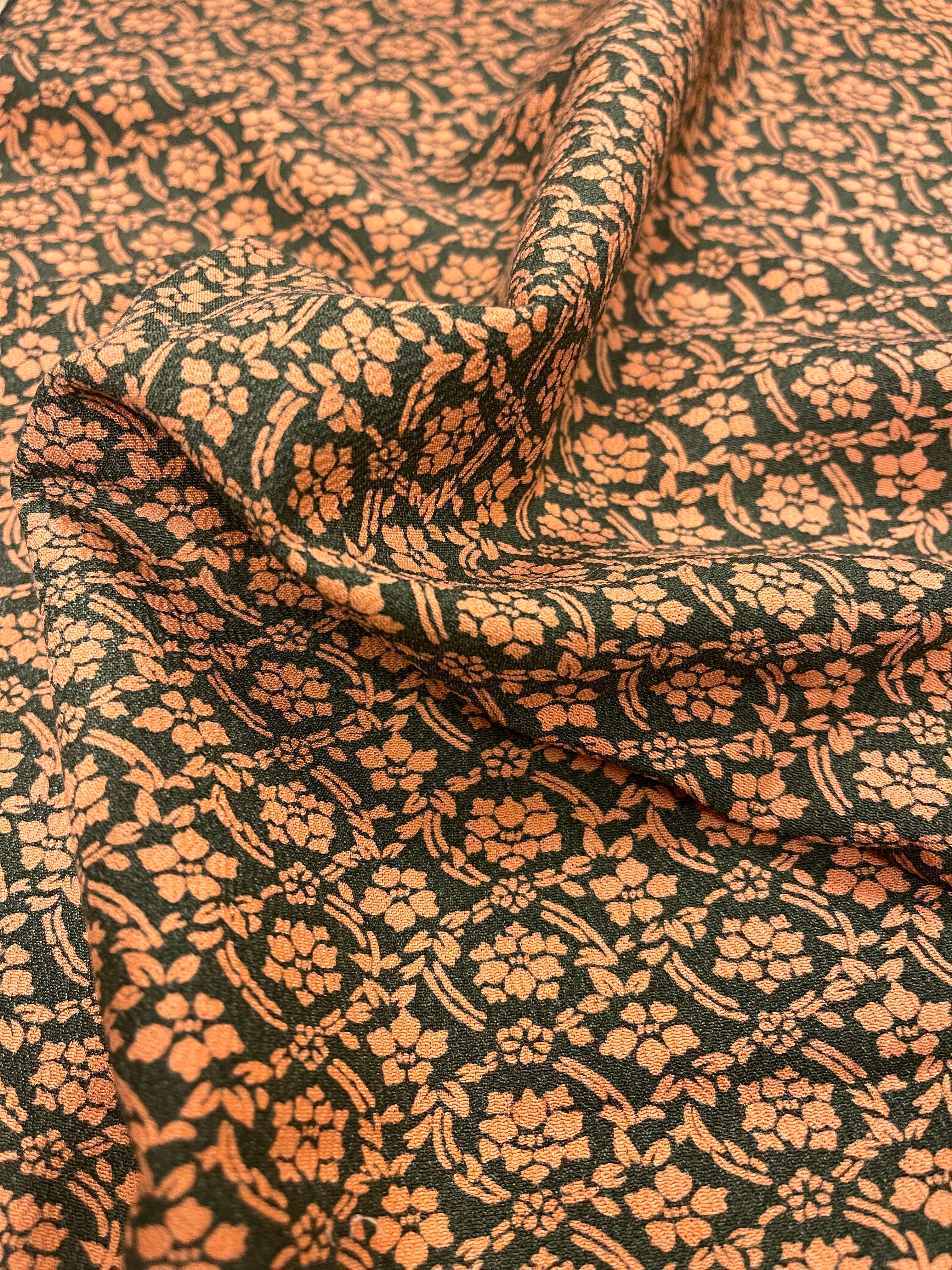 Japanes Silk Green with Orange Florals