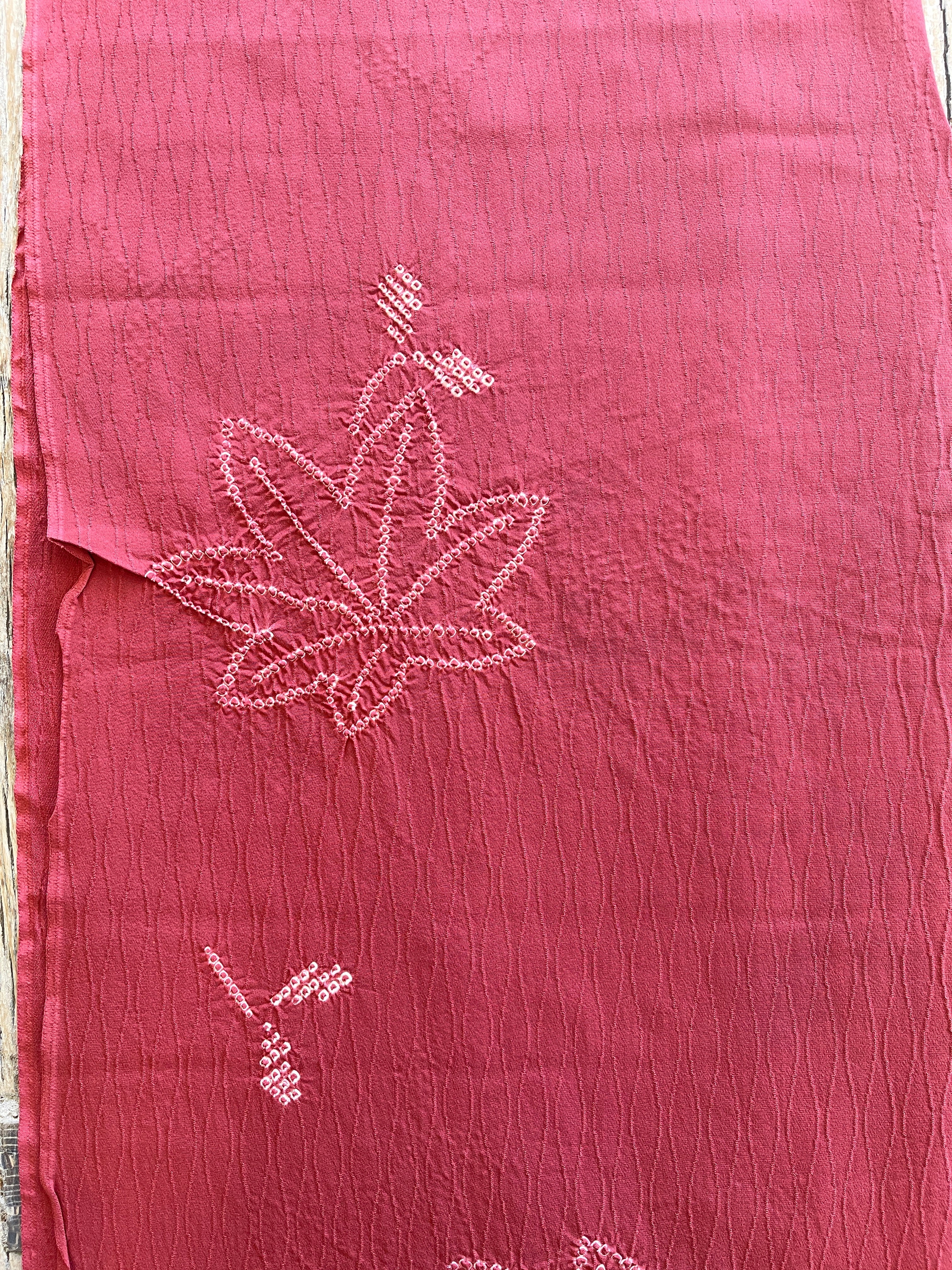 Japanese Silk Fabric, Red Shibori, Maple Leaves Design