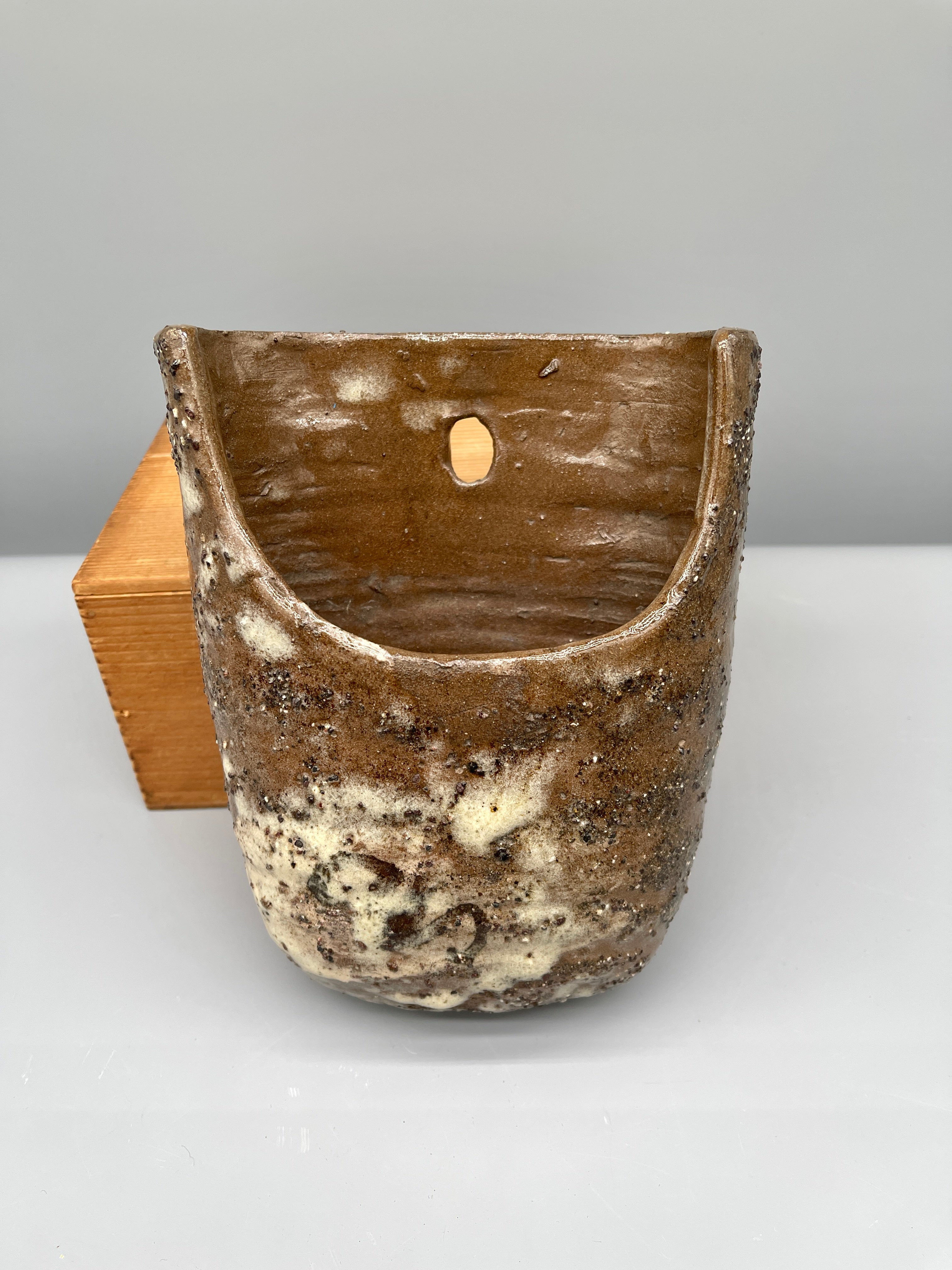 Vintage Japanese Pottery Wall Hanging Vase