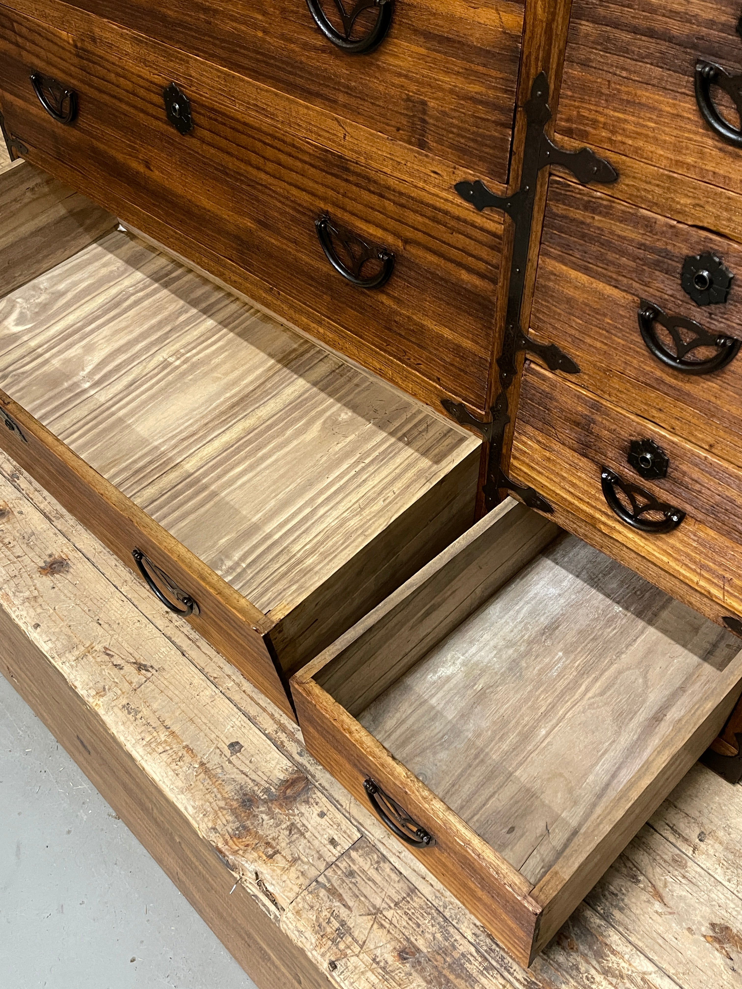 Japanese Three-Piece Kimono Chest of Drawers - Paulownia | Showa