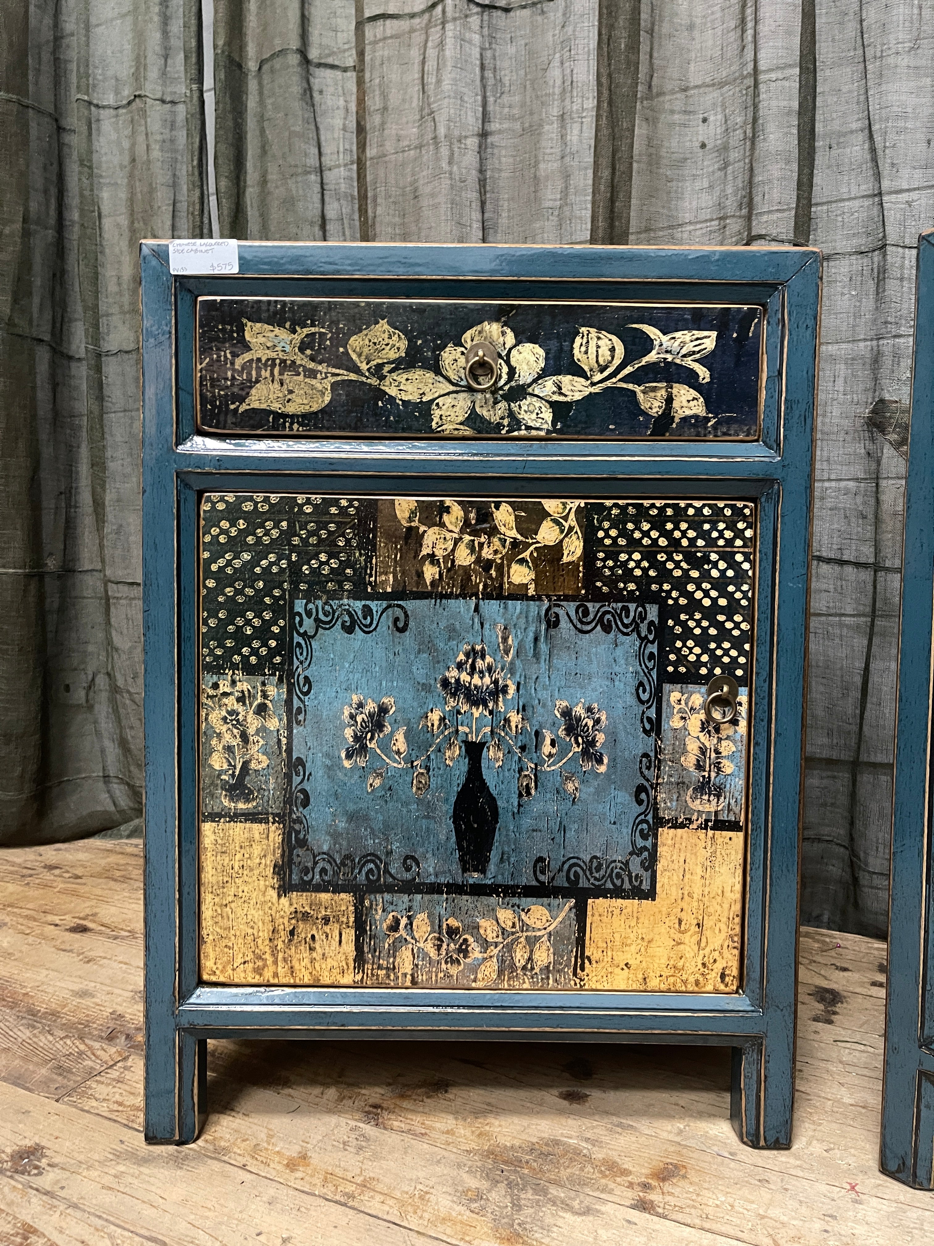 Chinese Blue Lacquered Side Cabinet