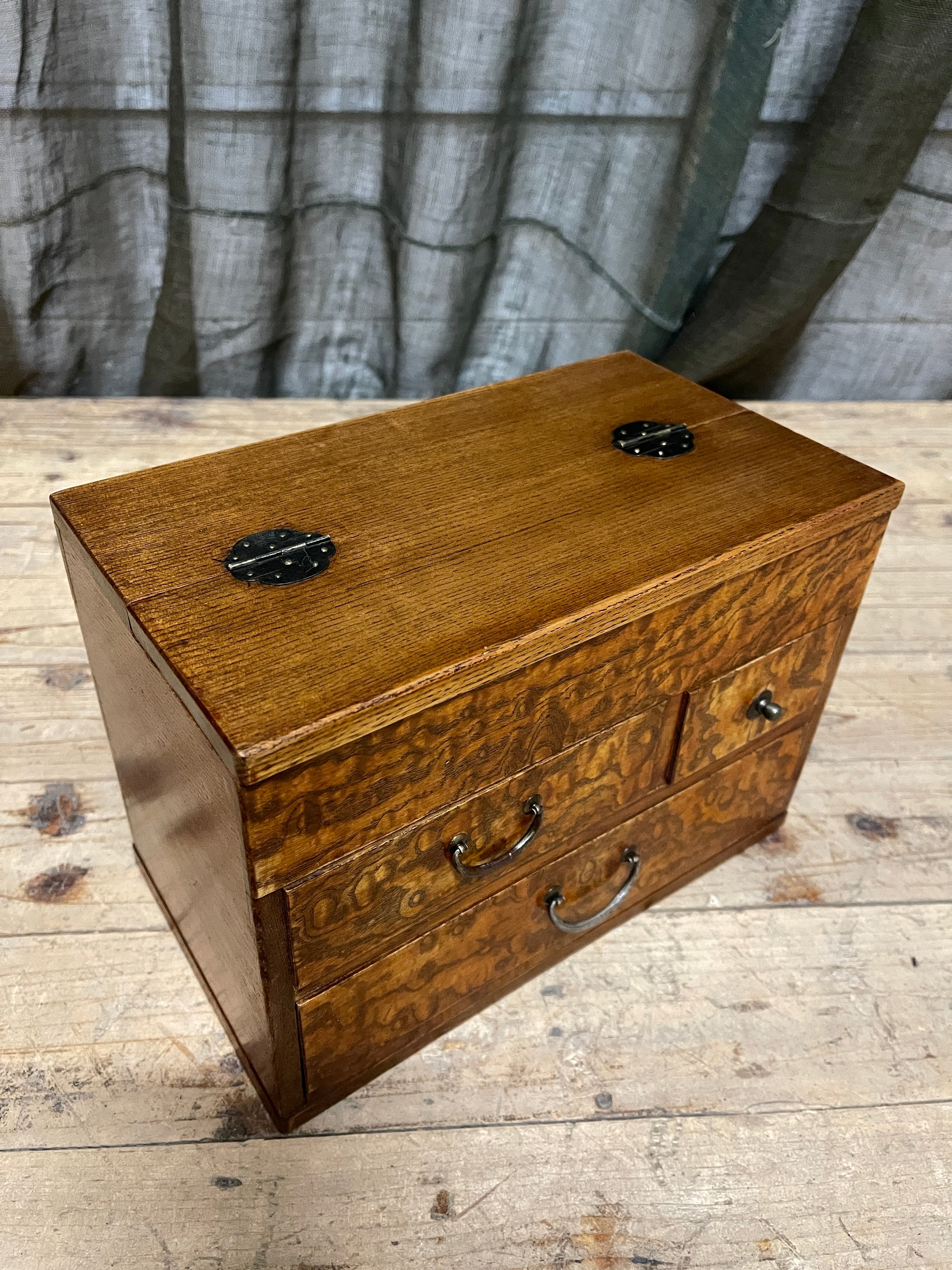 Vintage Japanese Sewing Box, Hari Bako - Elm | 1950's