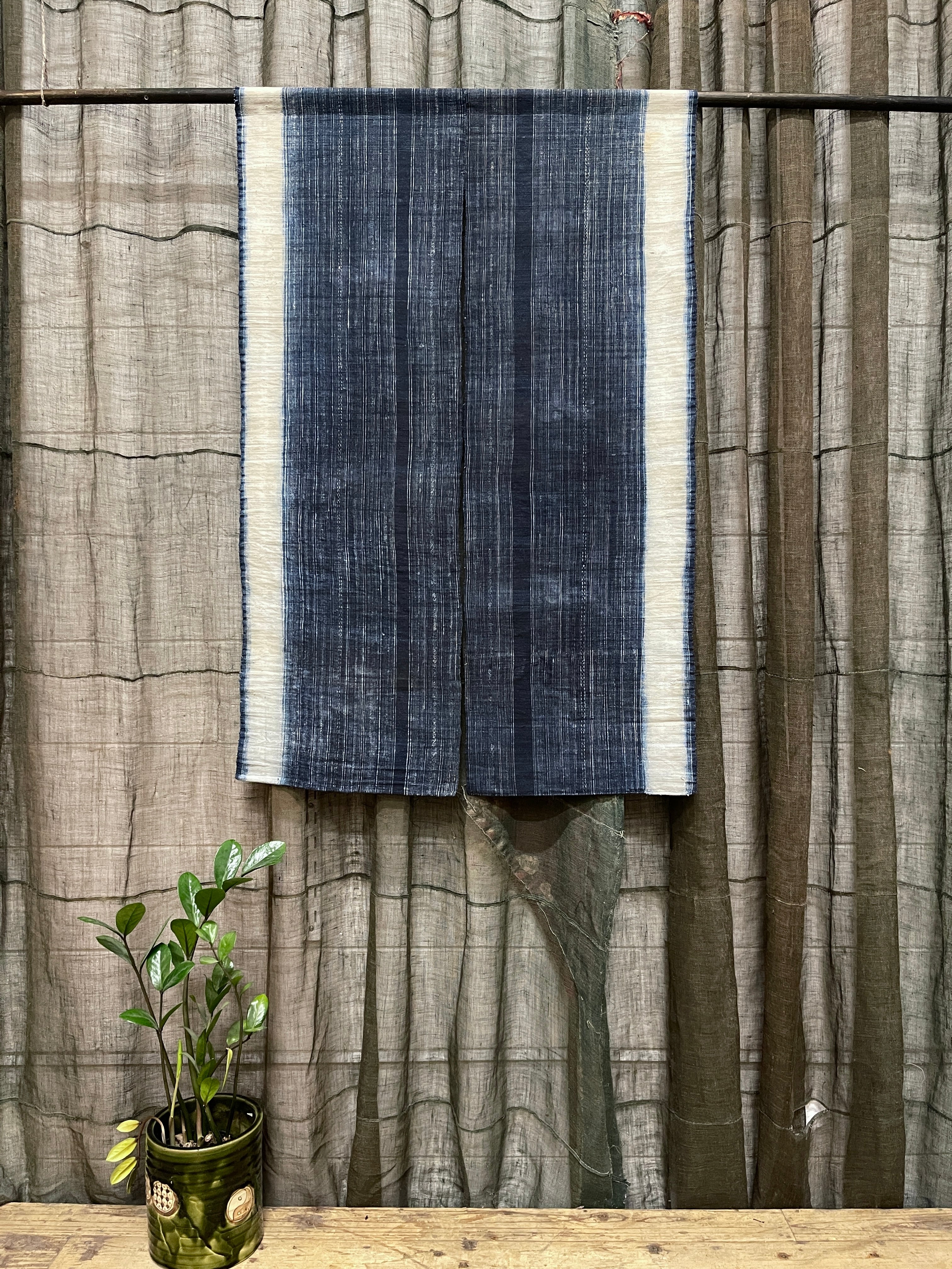 Antique Chinese Cotton, Panelled Curtain