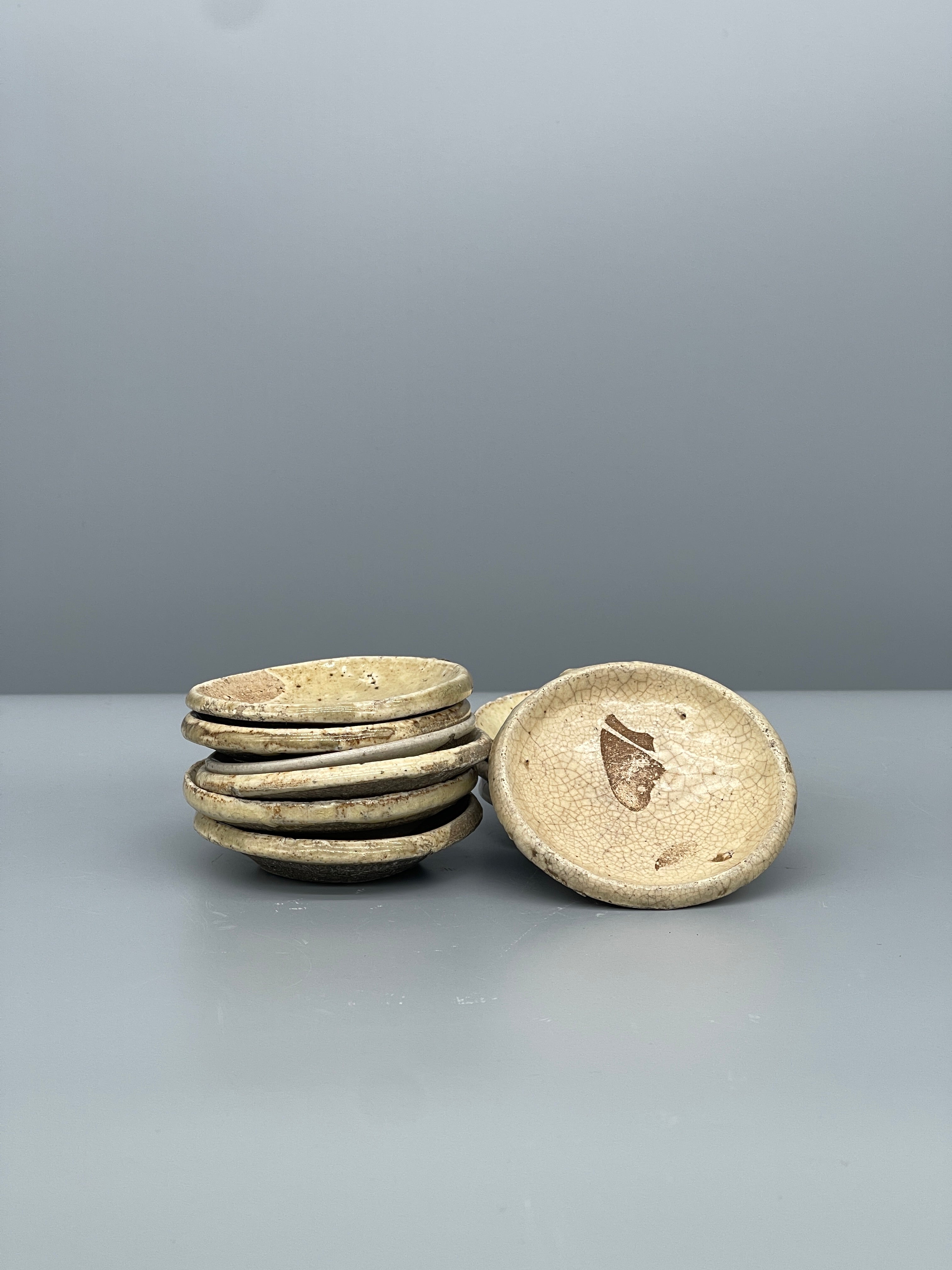 Antique Set of Small Seto Ware Japanese Plates, Edo Period