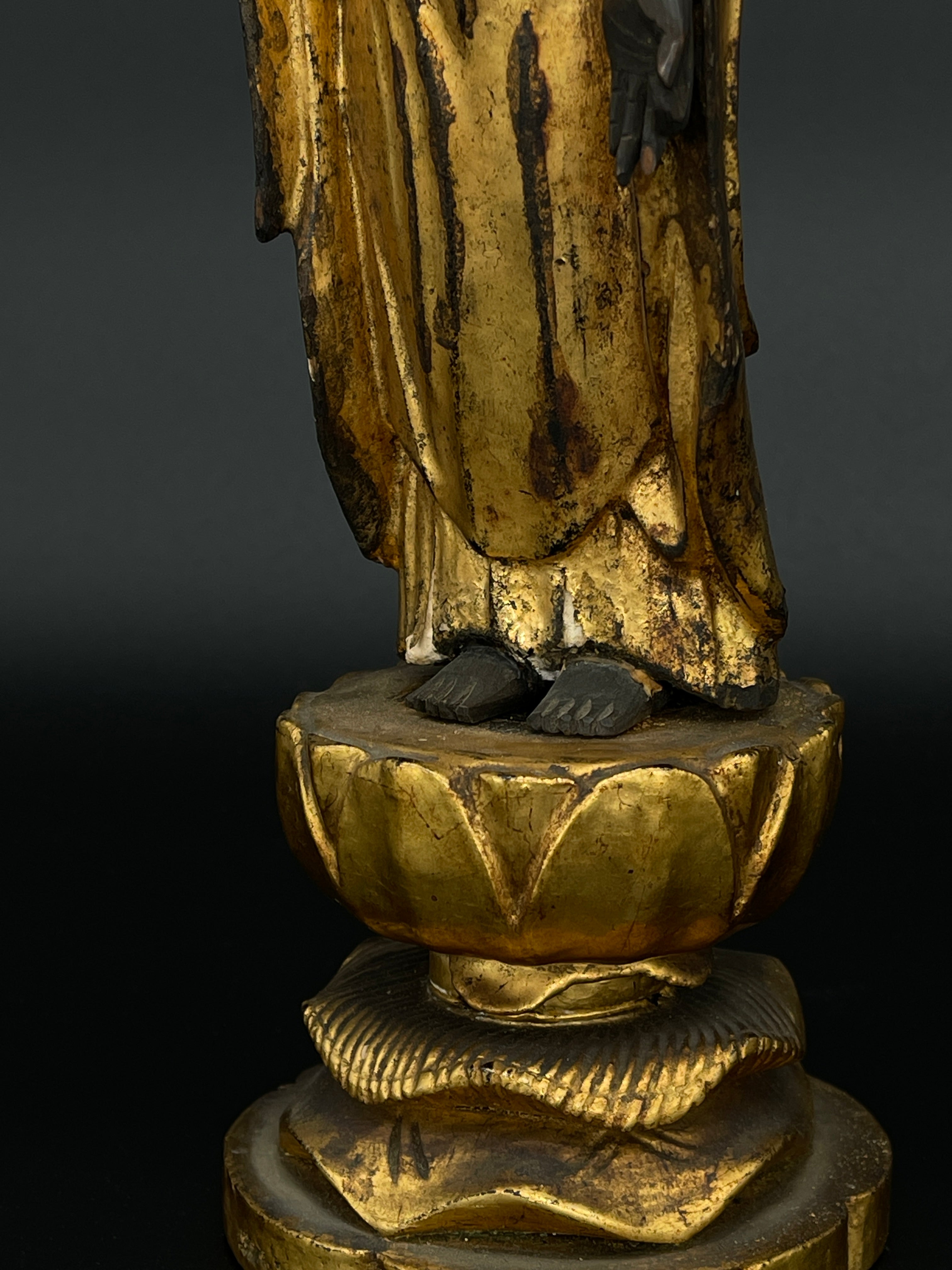 Shaka Nyorai, Antique Japanese Buddha on a Lotus Base - Carved Wood & Gilt | c.1900