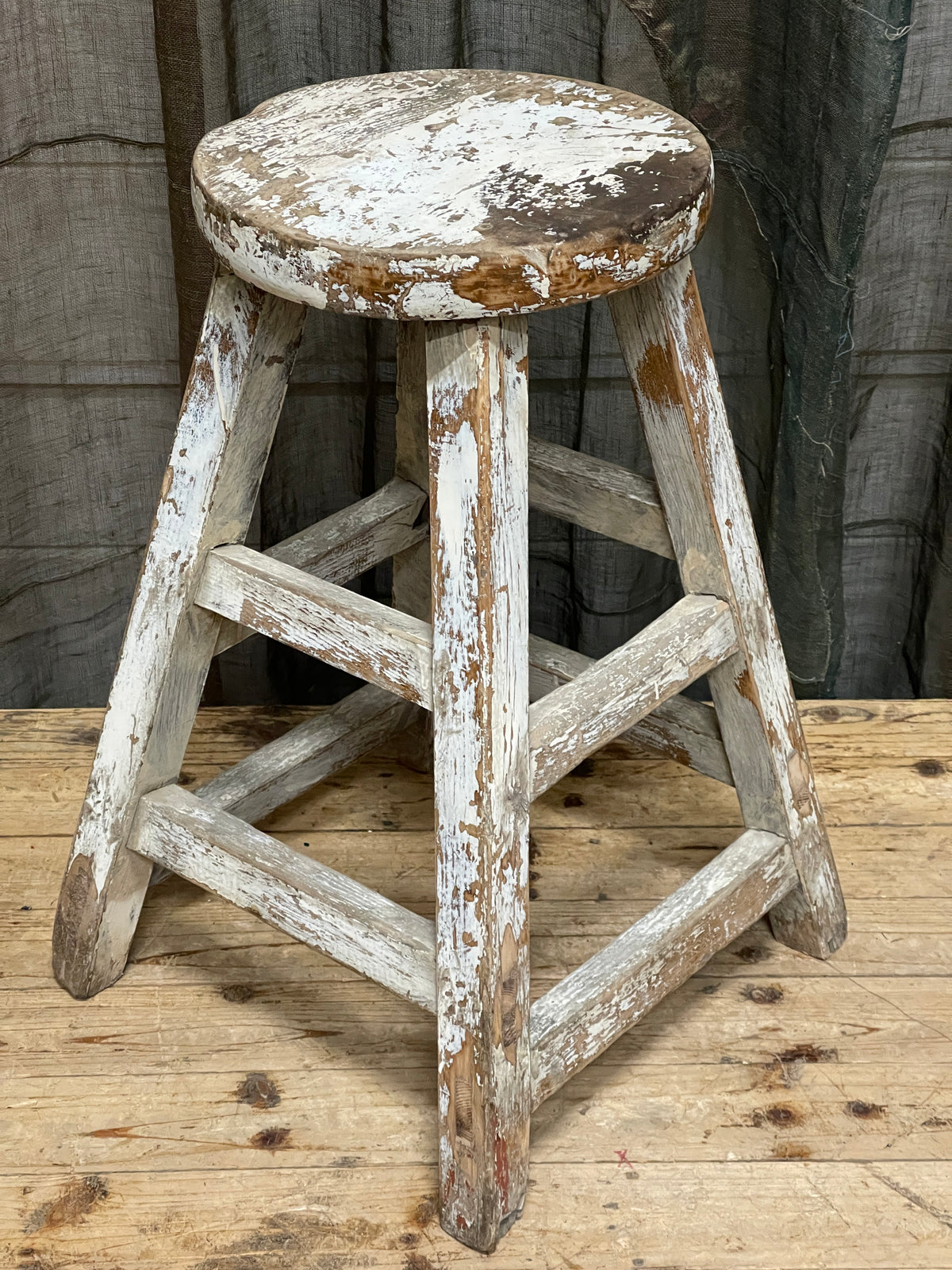 Chinese Provincial Elm Stool - White