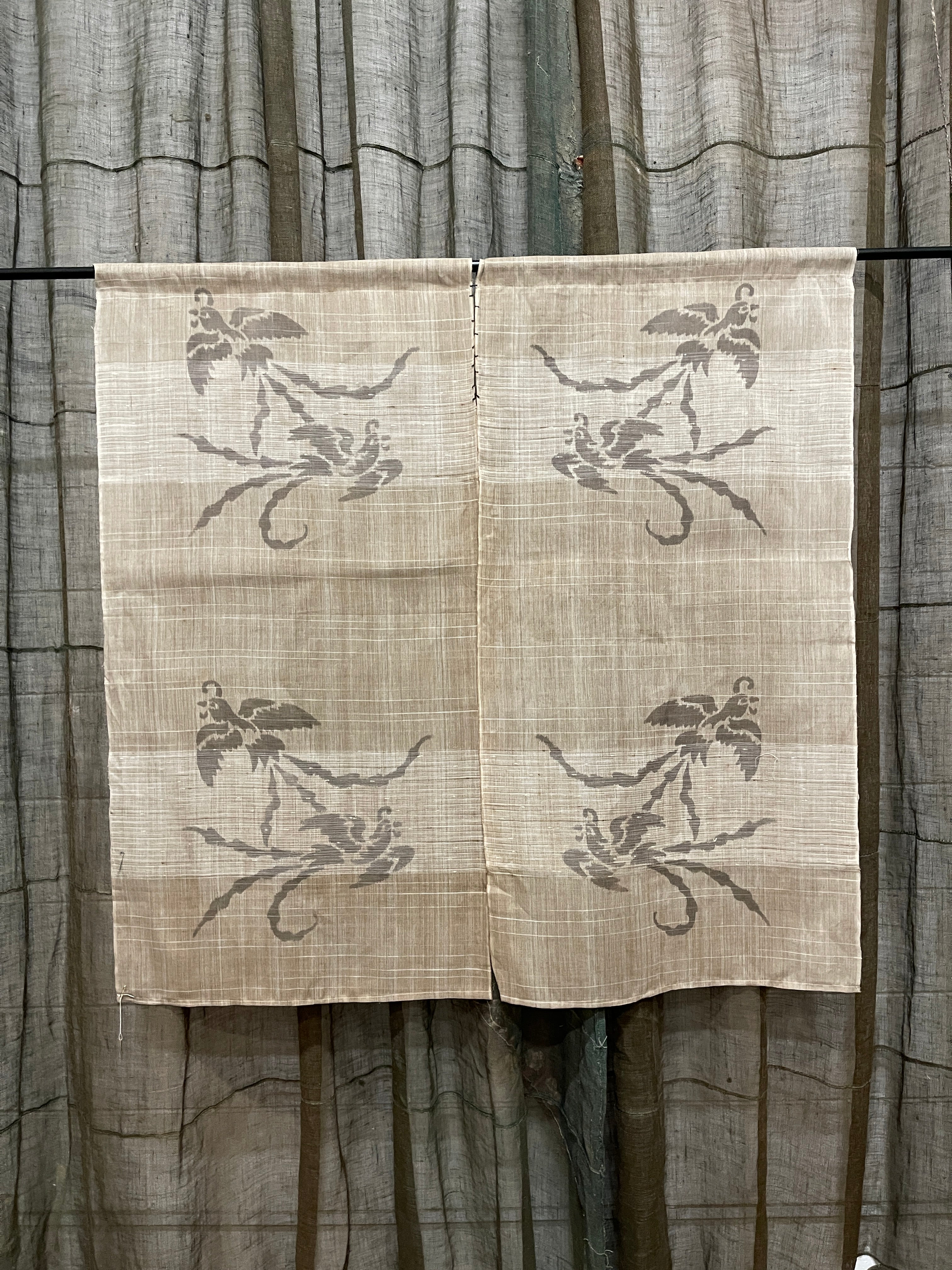 Vintage Japanese Noren - Hemp | Bird & Floral Motif