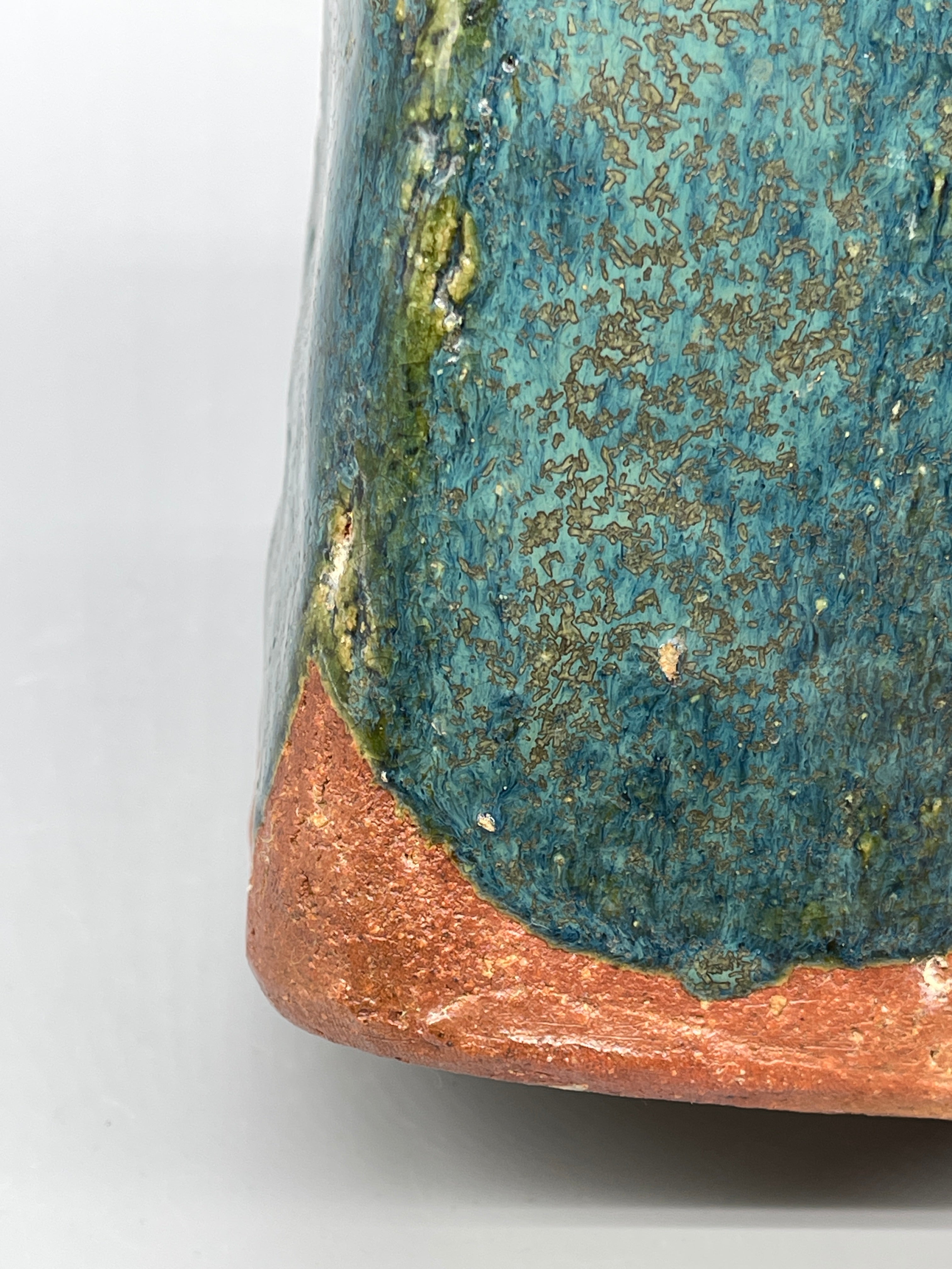 Vintage Japanese Ikebana Vase - Green & Blue Glaze