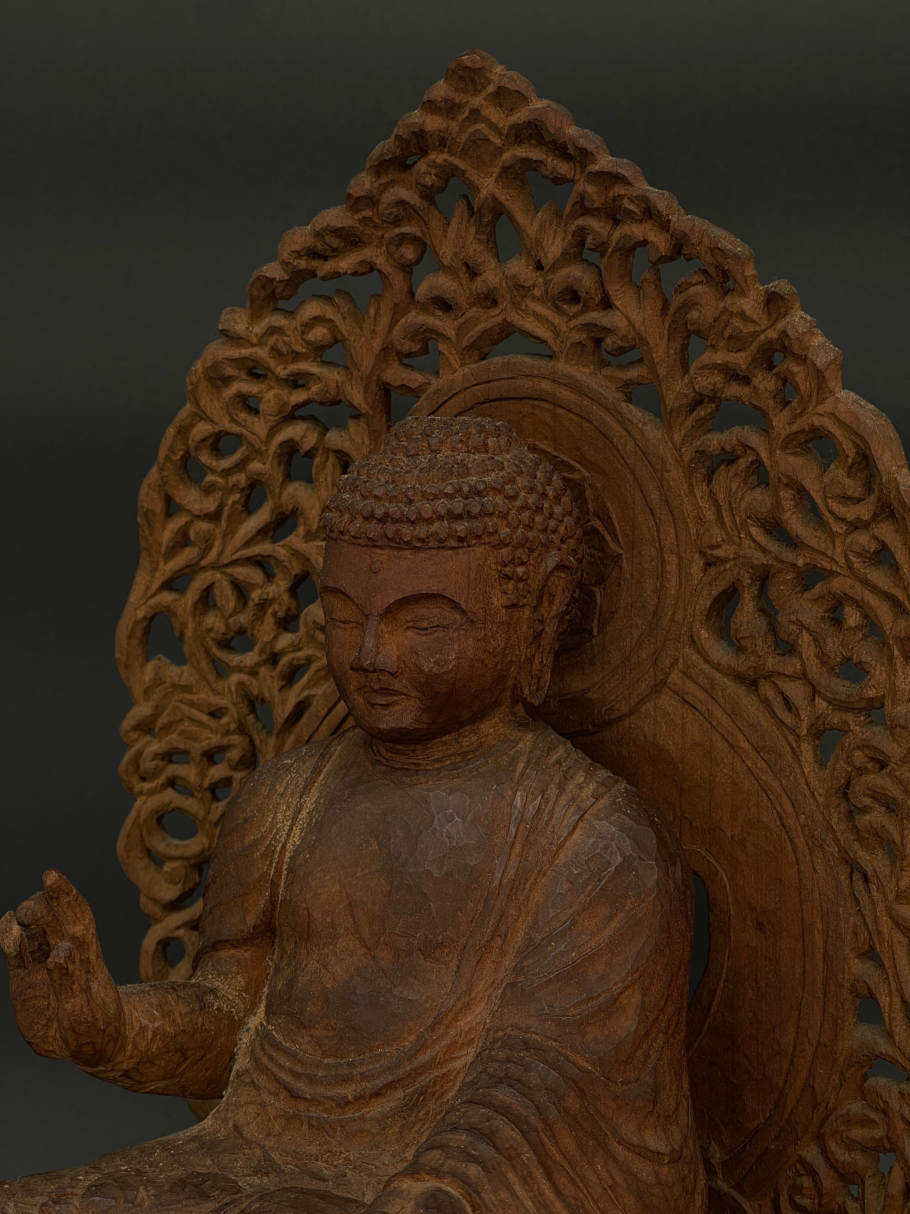 Vintage Japanese Seated Buddha - Carved Wood | 1950's