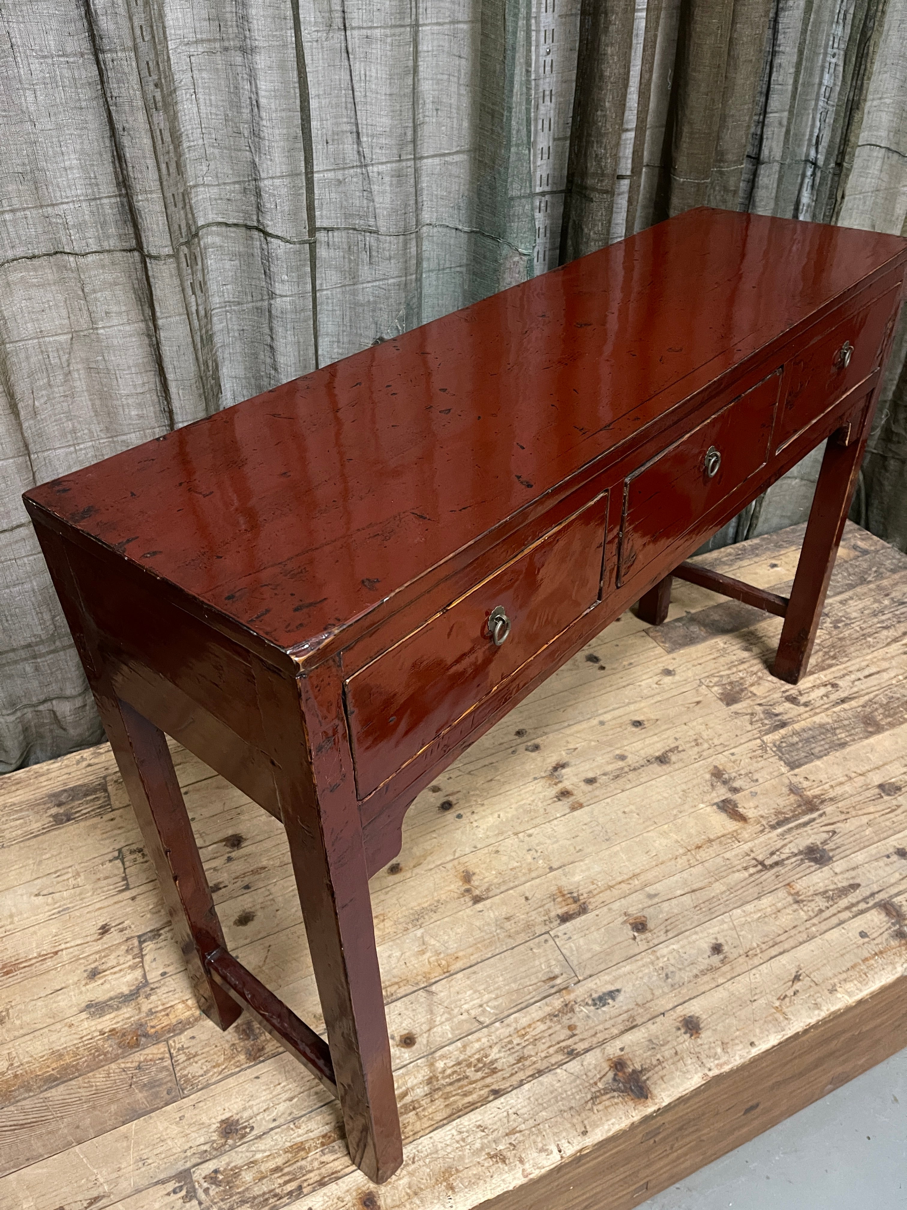 Provincial Style Deep Red Chinese Lacquered Hall Table (Copy)