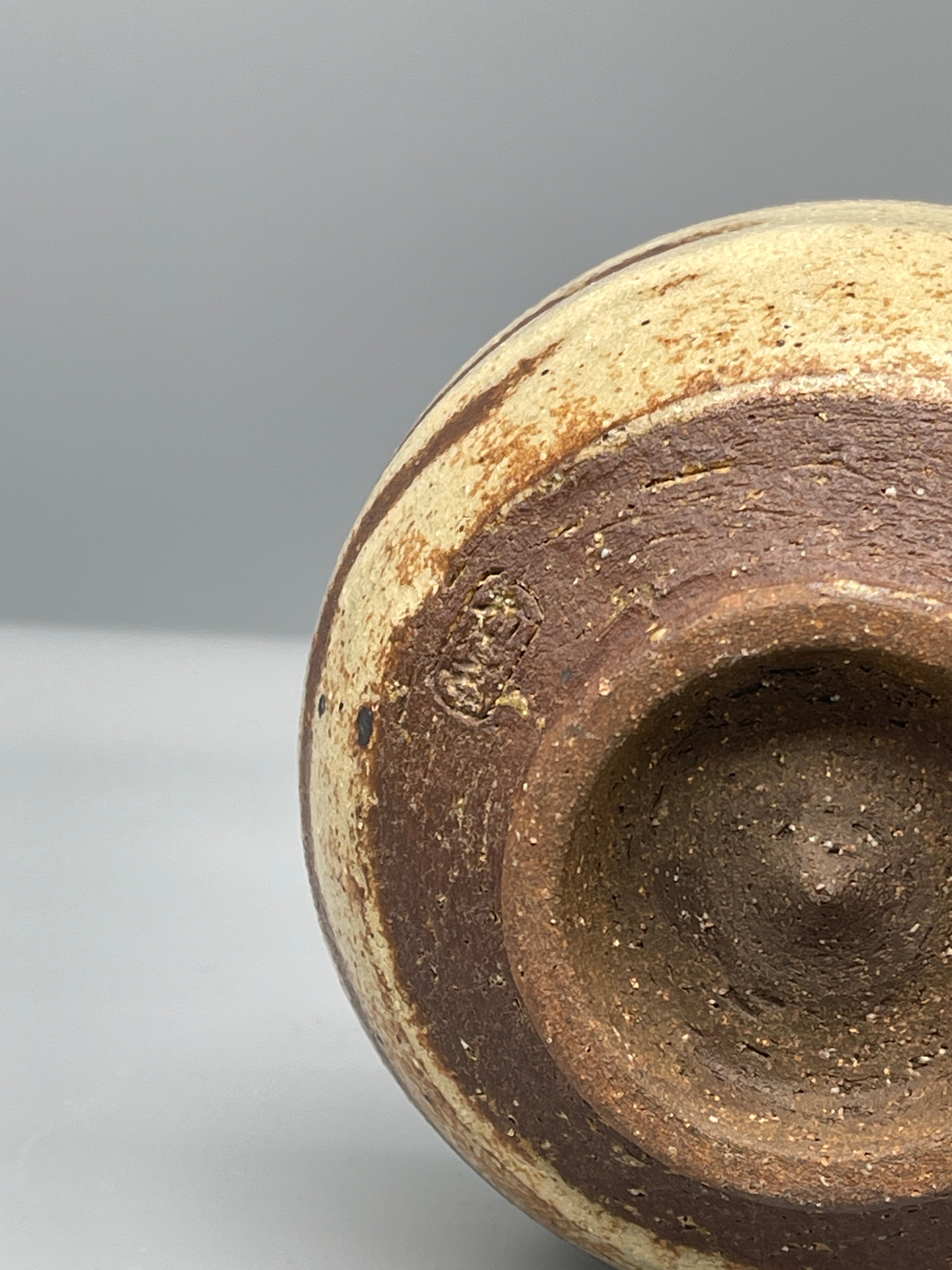 Vintage Japanese Chawan Tea Bowl - Stoneware, Ash Glaze Striping